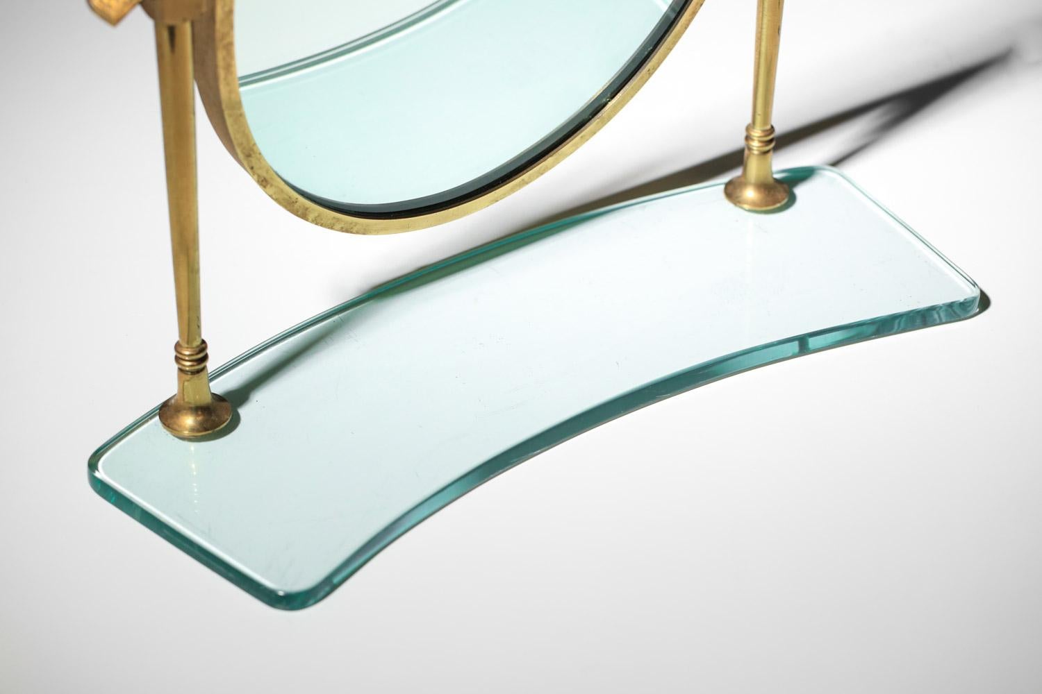 Milieu du XXe siècle Miroir de table italien laiton et dalle de verre  en vente