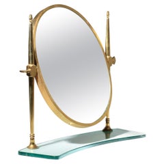 Miroir de table italien laiton et dalle de verre