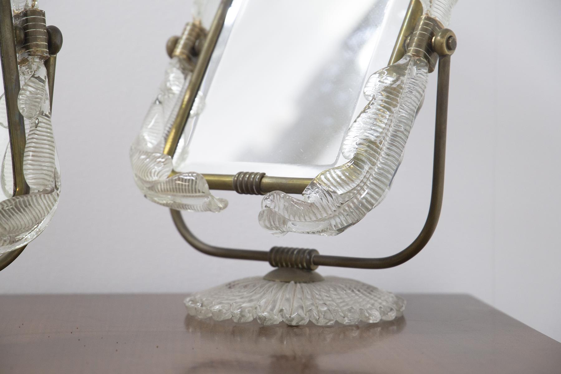 Italian Table Mirror Vanity with Brass Photo Frames by Barovier and Toso In Good Condition For Sale In Milano, IT