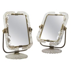 Italian Table Mirror Vanity with Brass Photo Frames by Barovier and Toso
