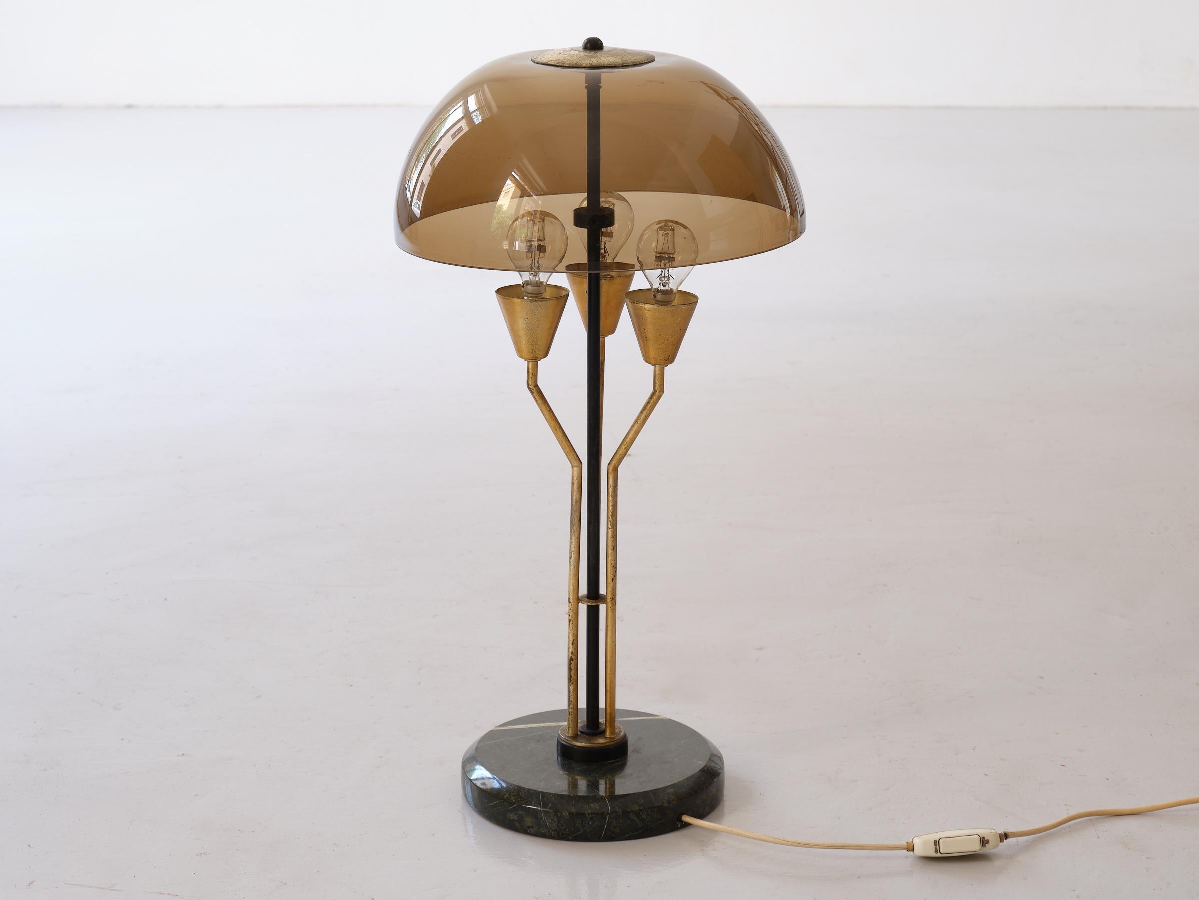 Lampe de table ou de bureau italienne , marbre , laiton et perspex , années 1960 2