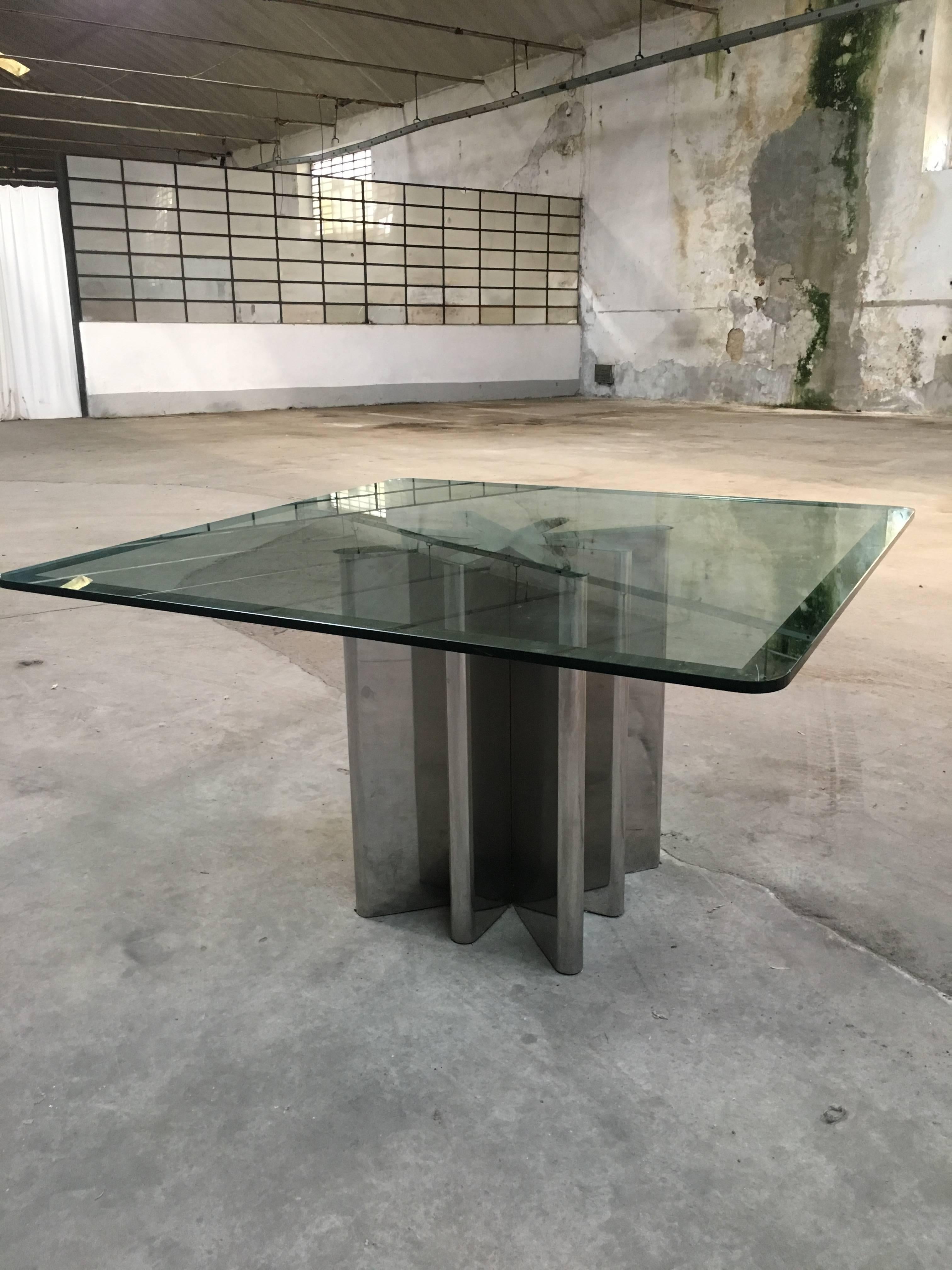 Mid-Century Modern Italian Table with Chrome Base and Silver Framed Glass Top from 1970s