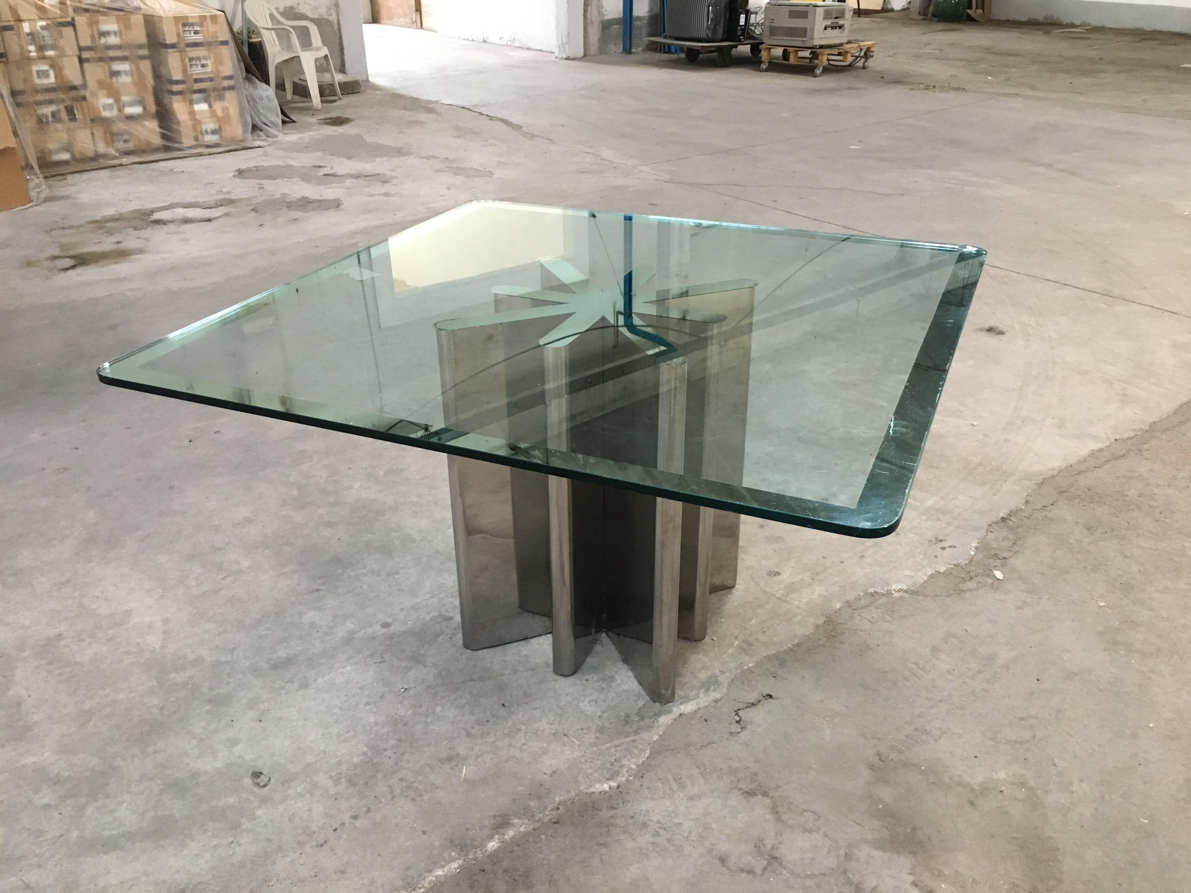 Late 20th Century Italian Table with Chrome Base and Silver Framed Glass Top from 1970s