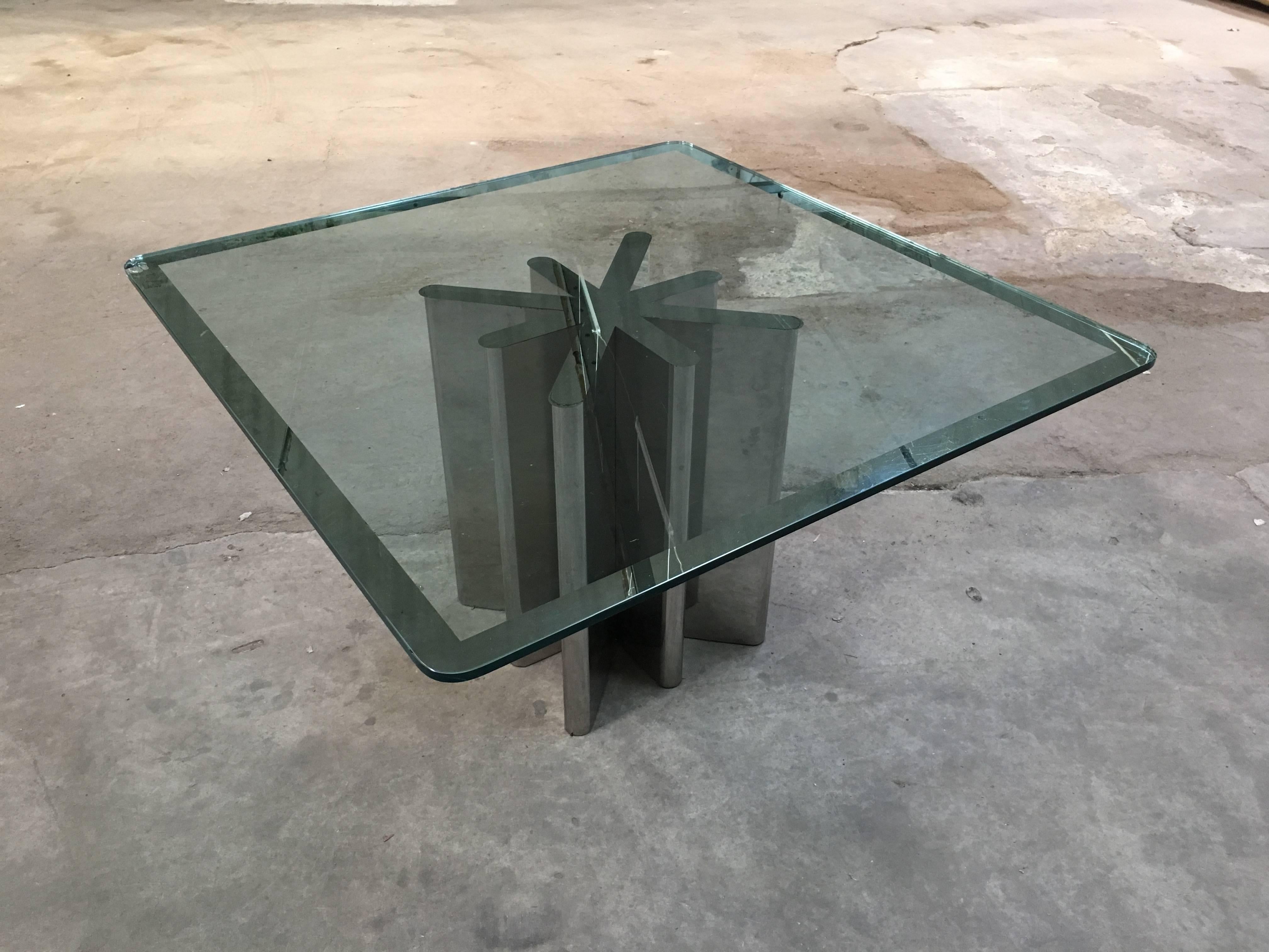 Italian Table with Chrome Base and Silver Framed Glass Top from 1970s 2