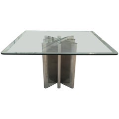 Italian Table with Chrome Base and Silver Framed Glass Top from 1970s