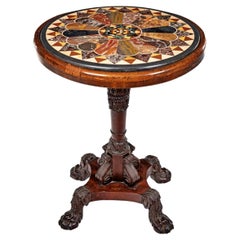 Antique Italian Table with Circular Top in Dealer of Rare Marbles on Stone 19th Century