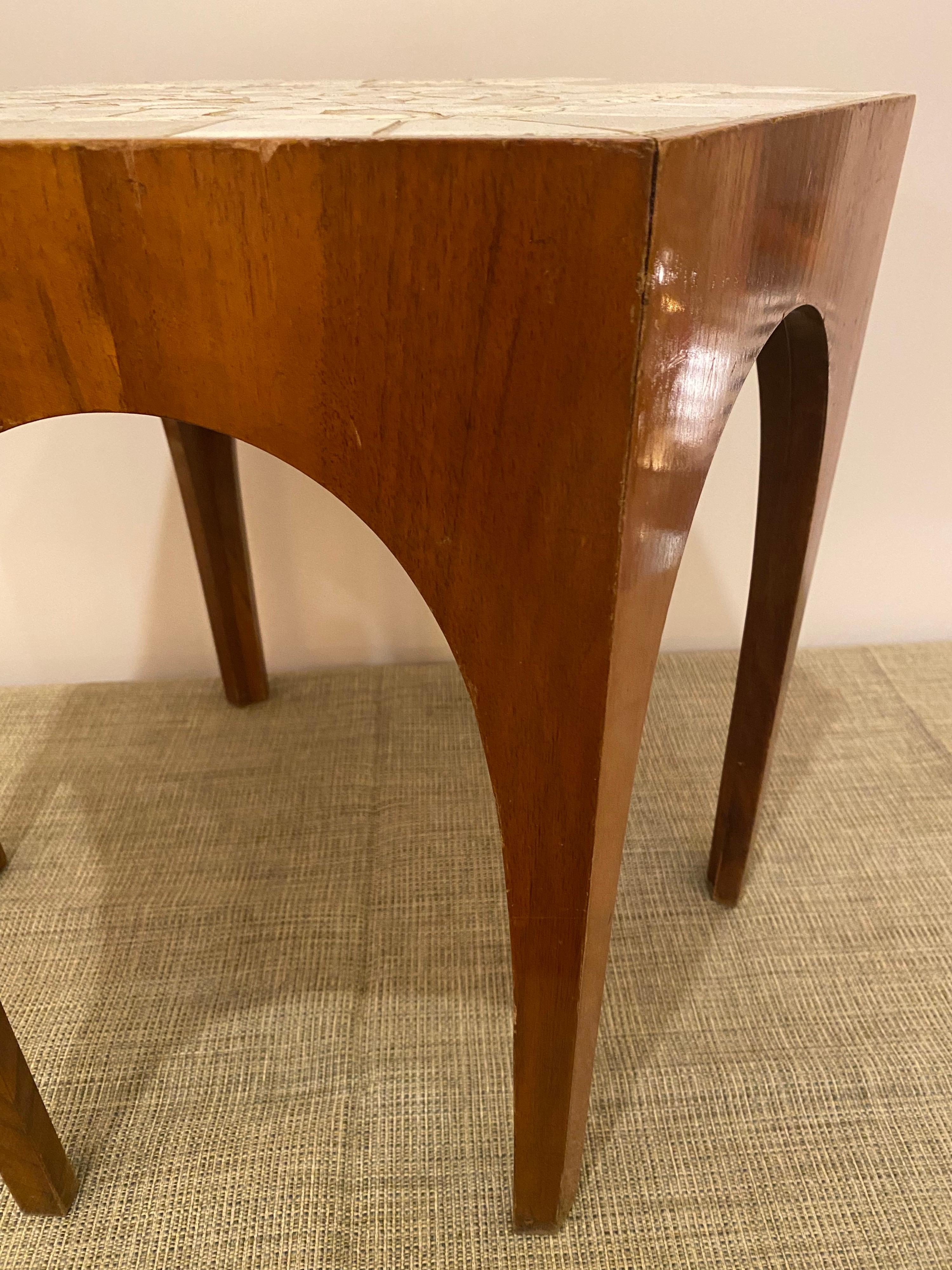 Mid-Century Modern Italian Table with Inlaid Tile Top