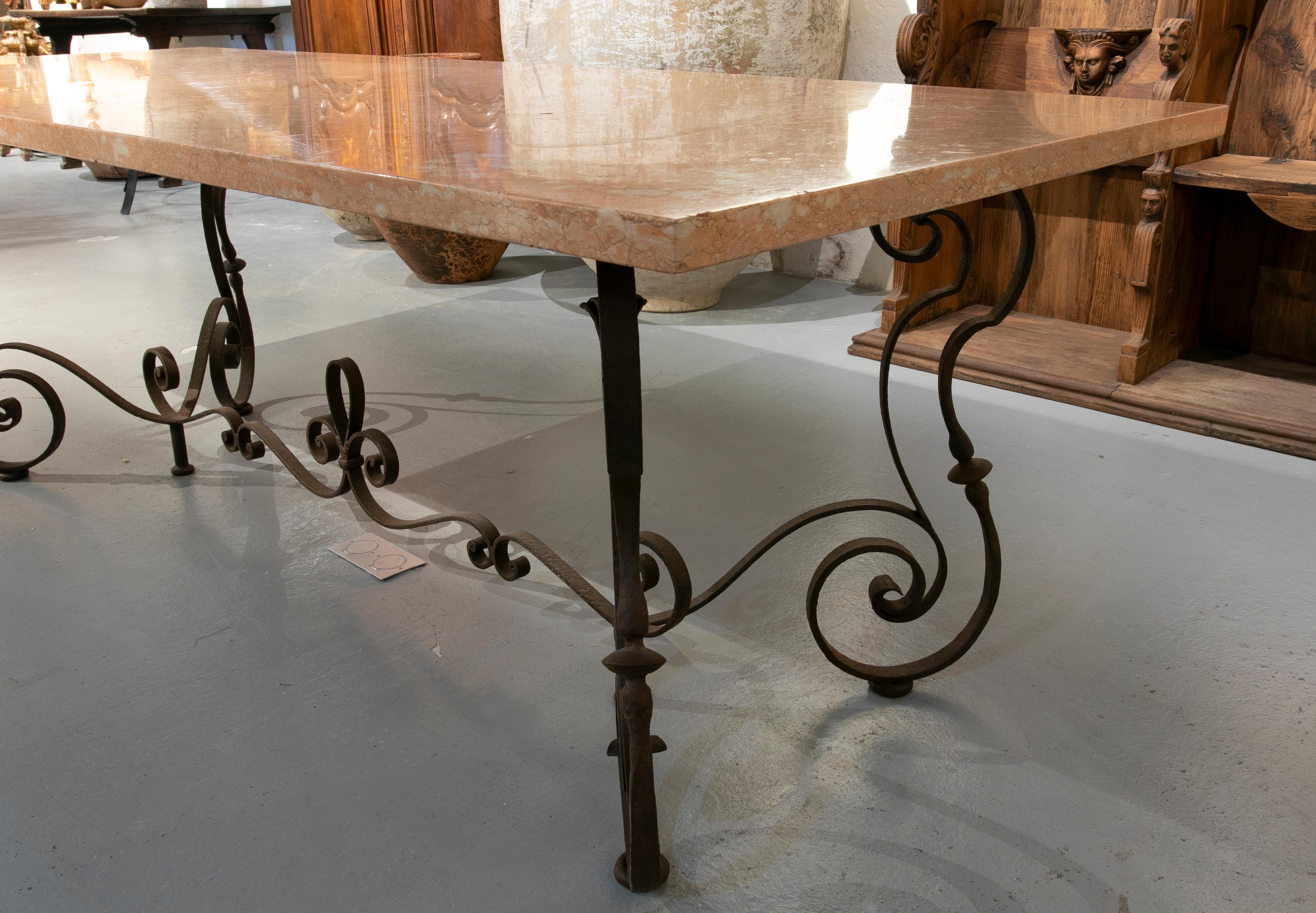 Italian Table with Iron Base and Rosseta Marble Top from Verona 6