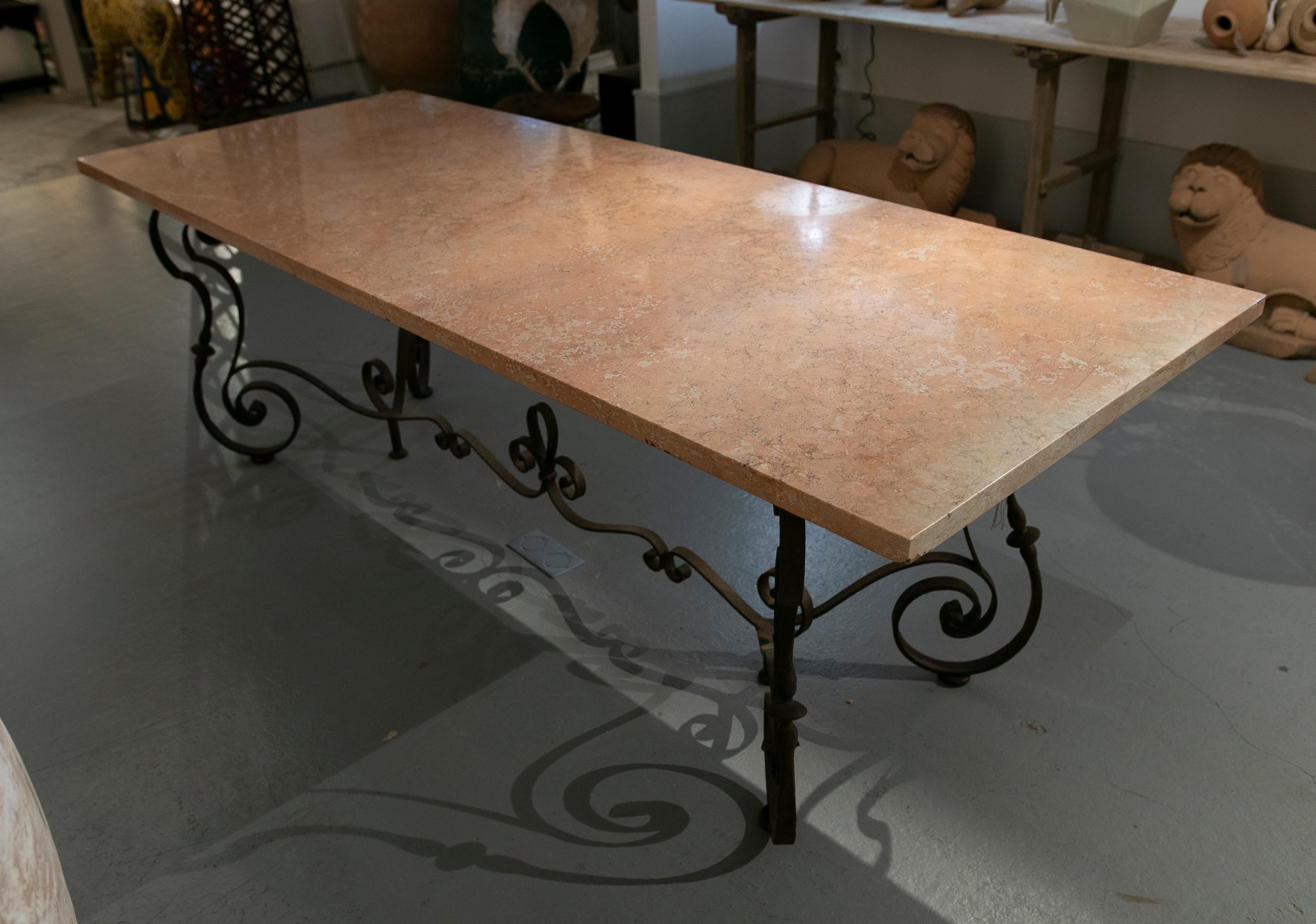 Italian Table with Iron Base and Rosseta Marble Top from Verona 9