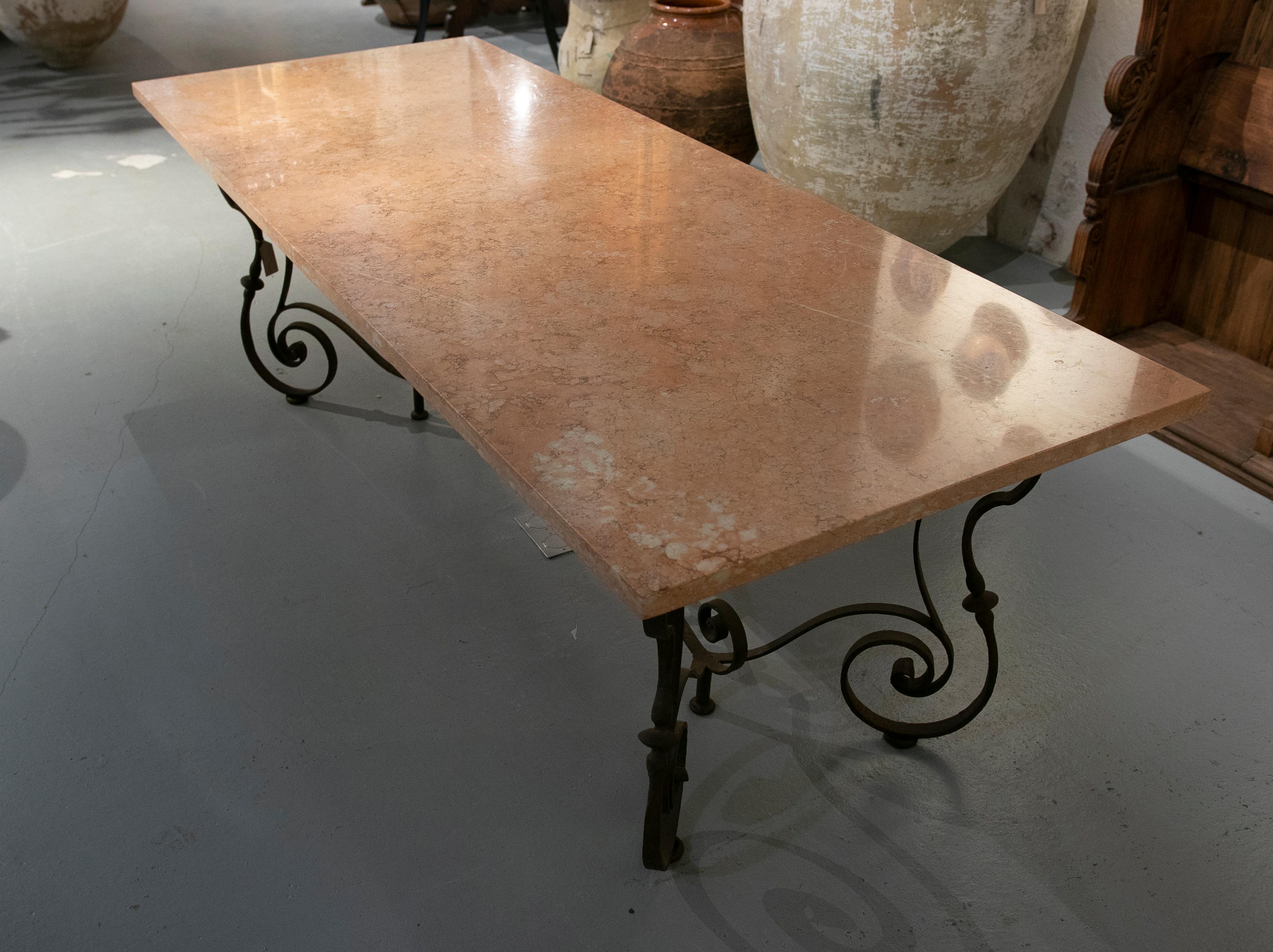 Italian Table with Iron Base and Rosseta Marble Top from Verona 14