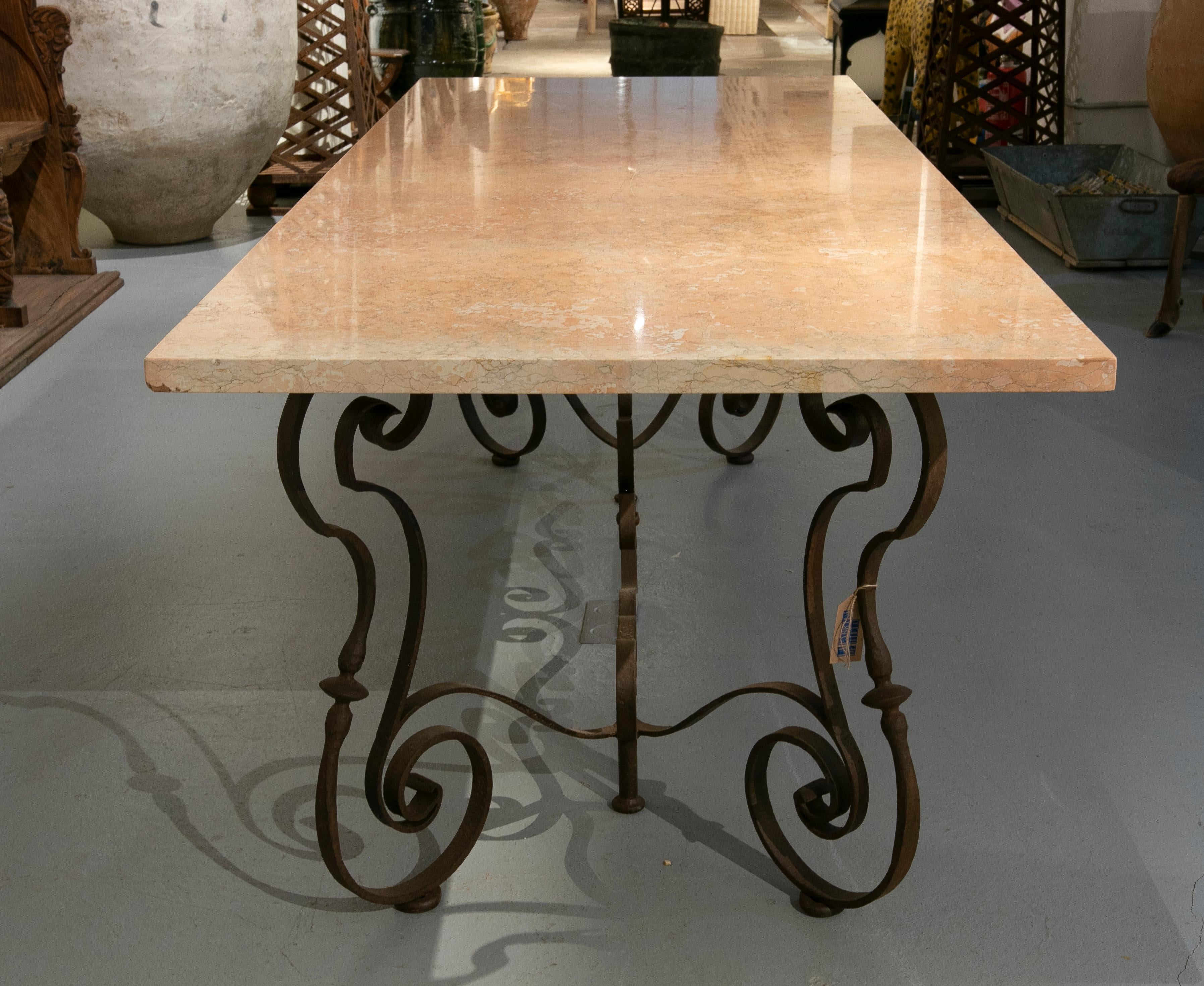 20th Century Italian Table with Iron Base and Rosseta Marble Top from Verona