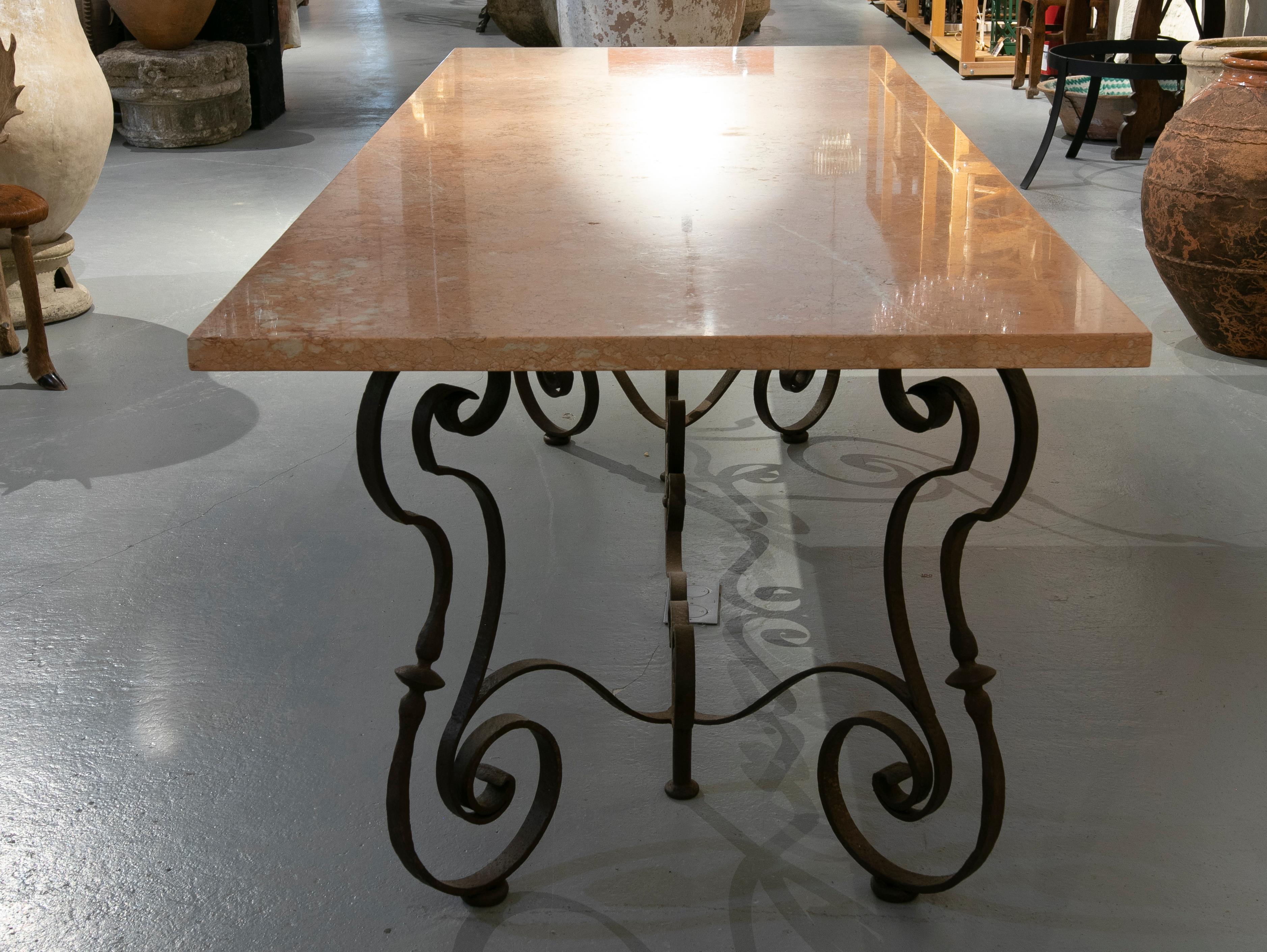 Italian Table with Iron Base and Rosseta Marble Top from Verona 1