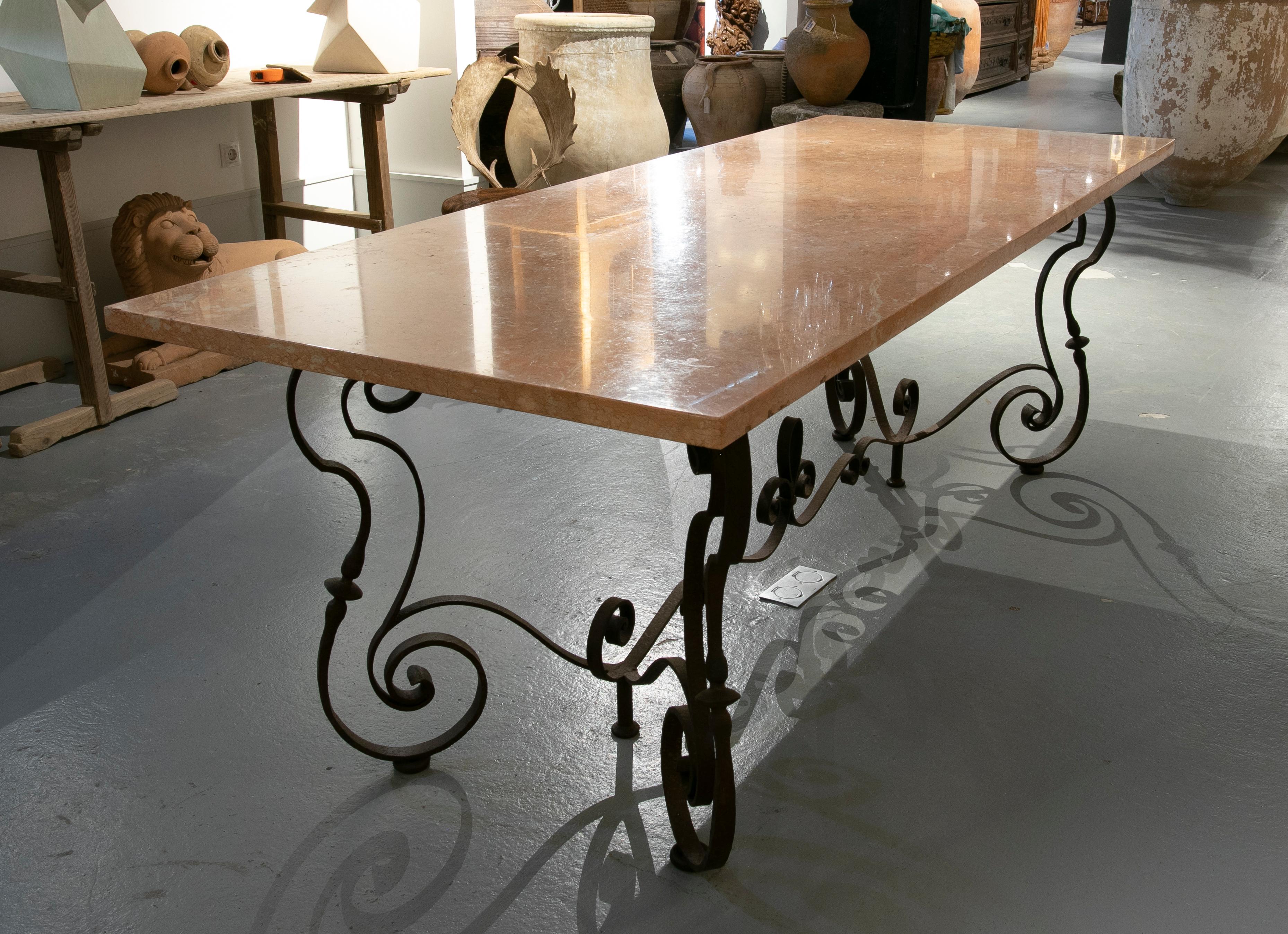 Italian Table with Iron Base and Rosseta Marble Top from Verona 2