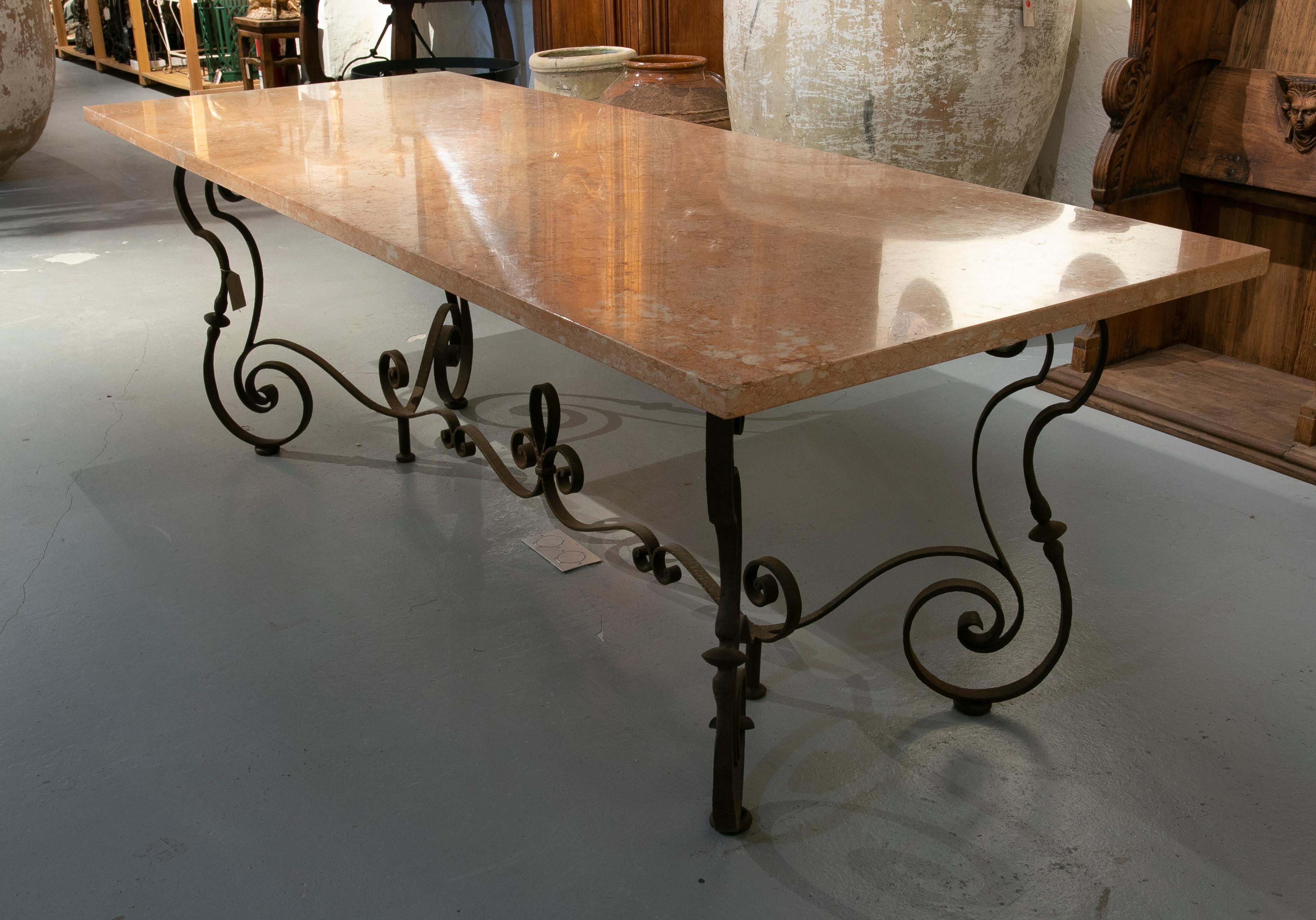 Italian Table with Iron Base and Rosseta Marble Top from Verona 3