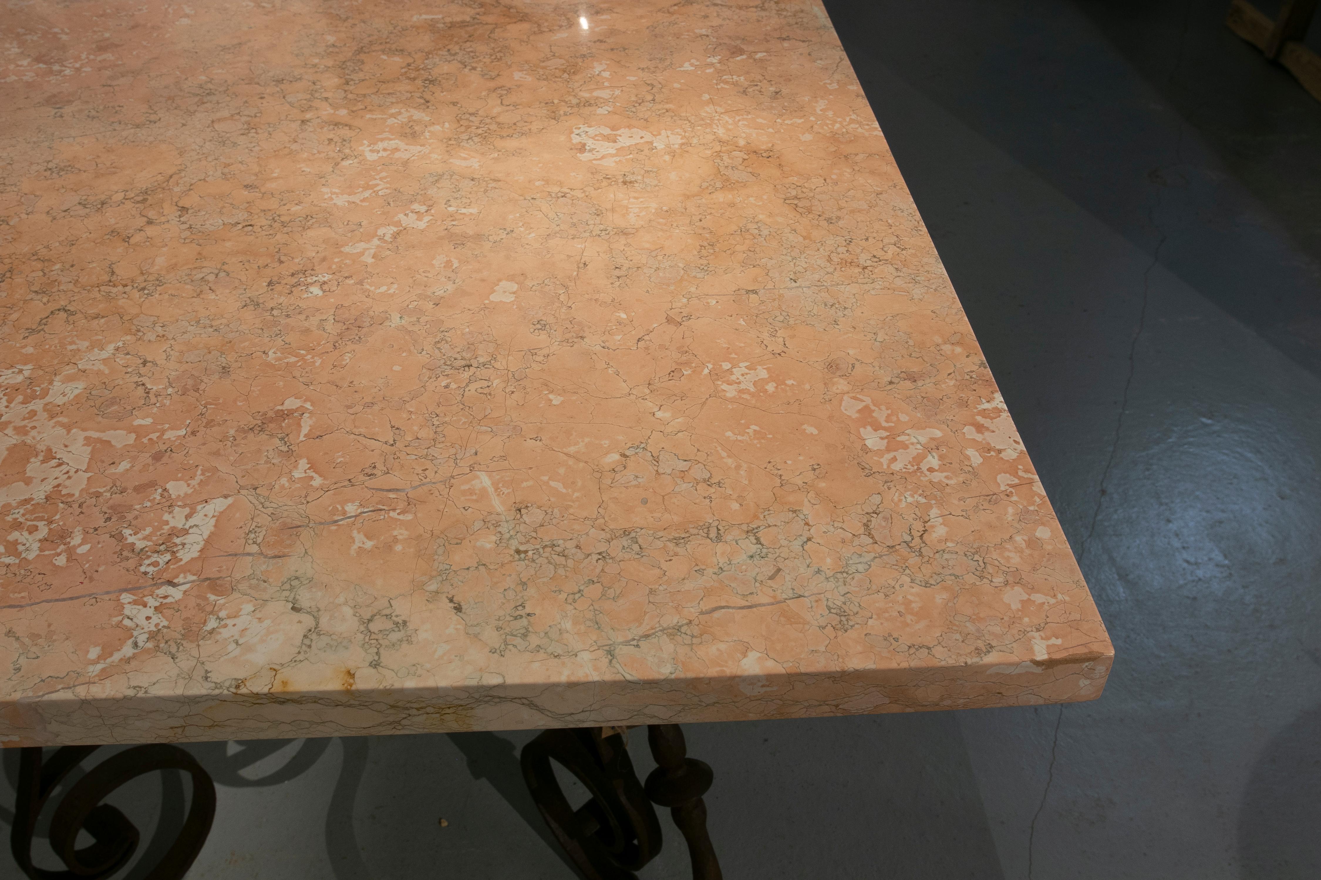 Italian Table with Iron Base and Rosseta Marble Top from Verona 4