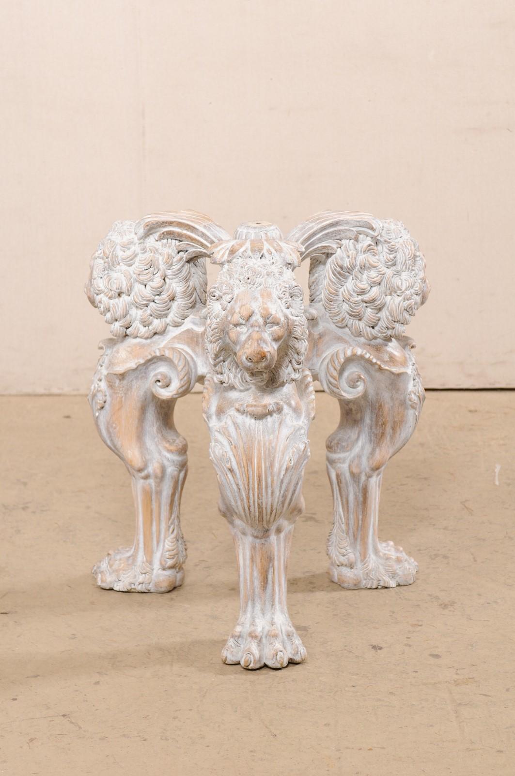 Italian Table with Lion Pedestal Carved Base & Thick Round Glass Top For Sale 5