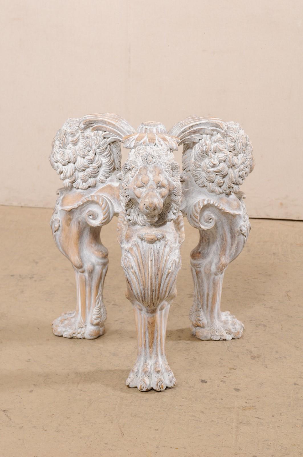 Italian Table with Lion Pedestal Carved Base & Thick Round Glass Top For Sale 6