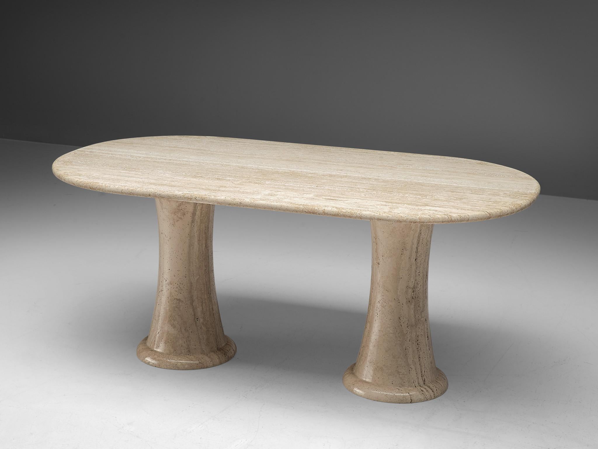 Mid-Century Modern Italian Table with Oval top in Travertine