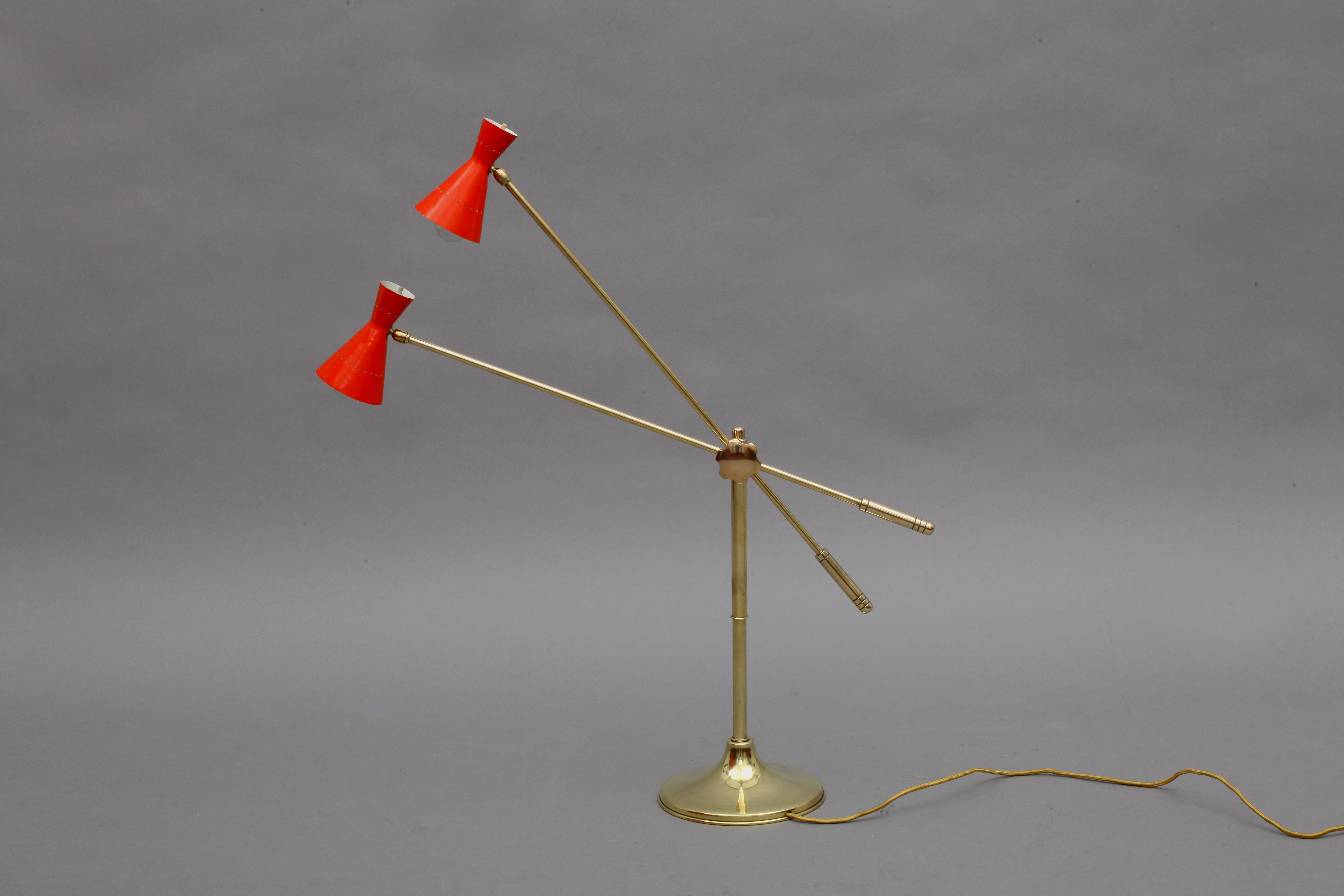 Brass Italian Tablelamp with Two Adjustable Arms Attributed Arredoluce, 1950