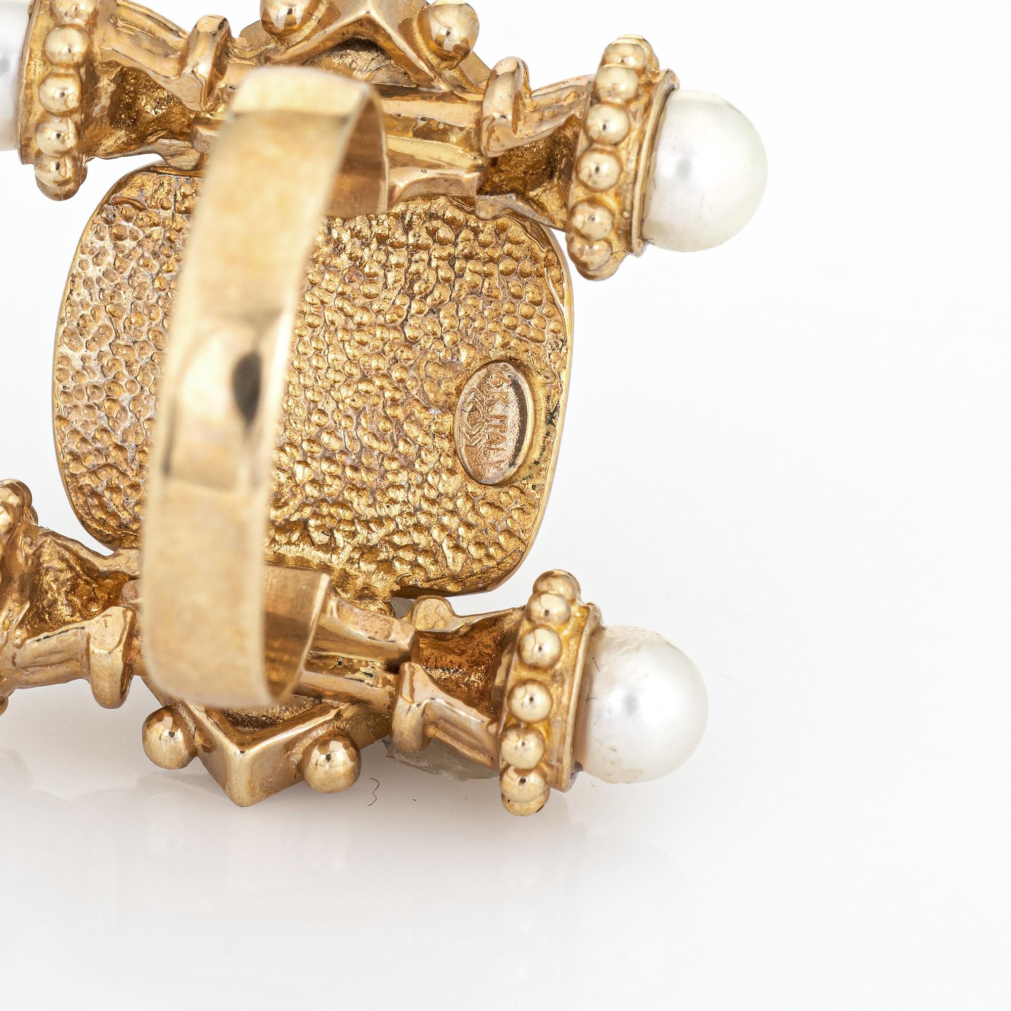 Cabochon Italian Tagliamonte Ring Cameo Style 14k Gold Pearl Ruby Sz 8 Estate Jewelry