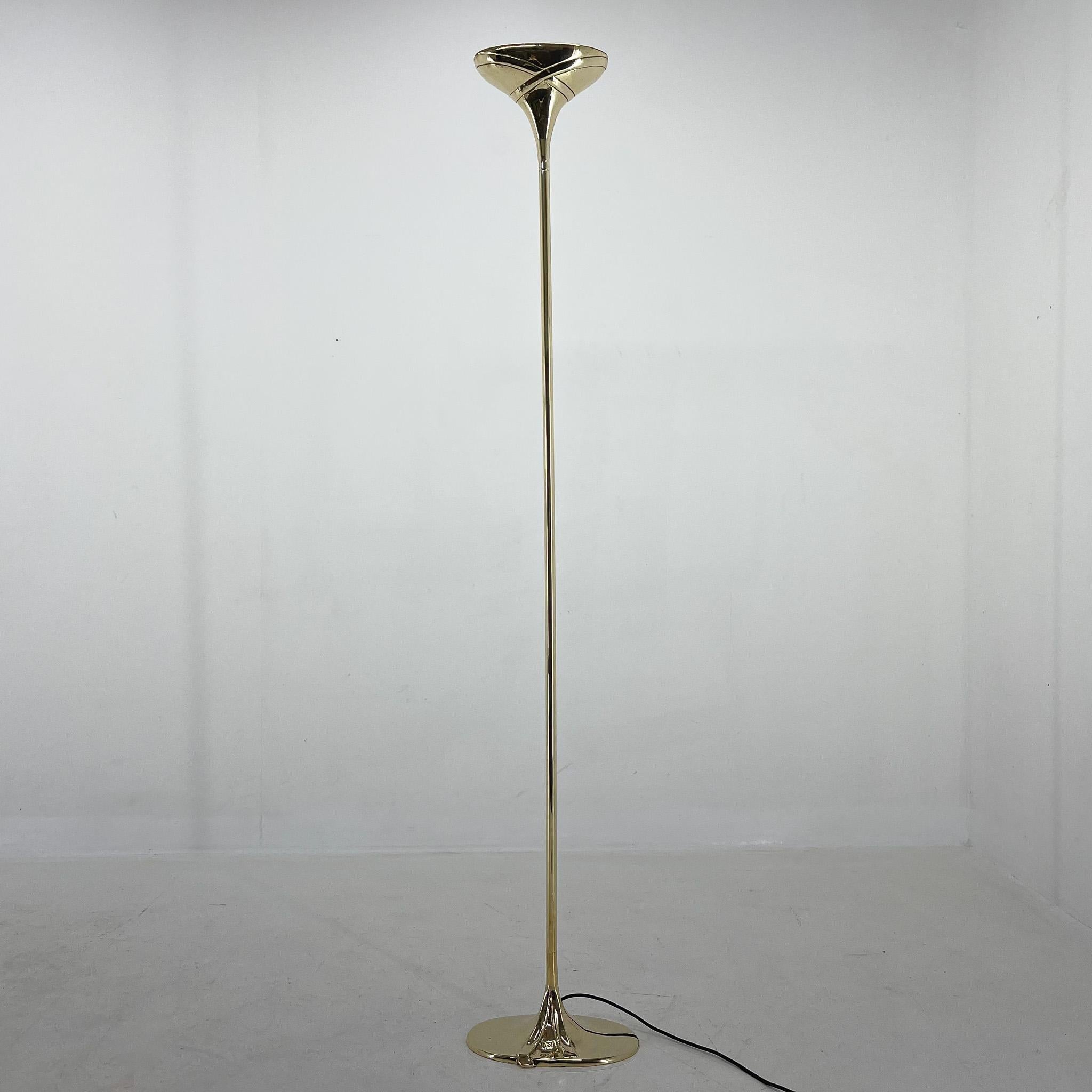 Italian Tall All Brass Torchiere Floor Lamp, Marked For Sale 7