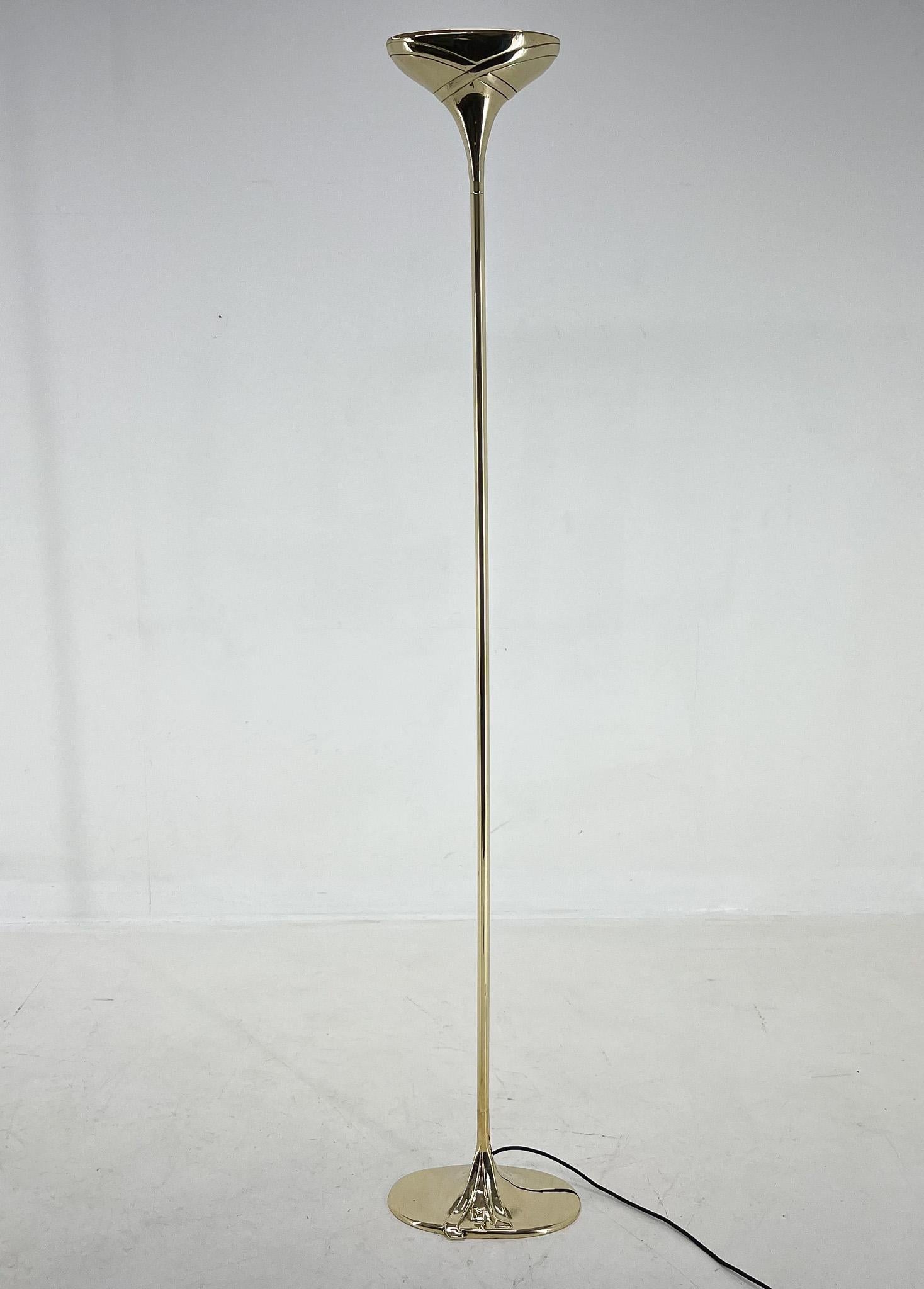 All-brass floor lamp, made in Italy in the 1970's. Marked with the designer's mark.