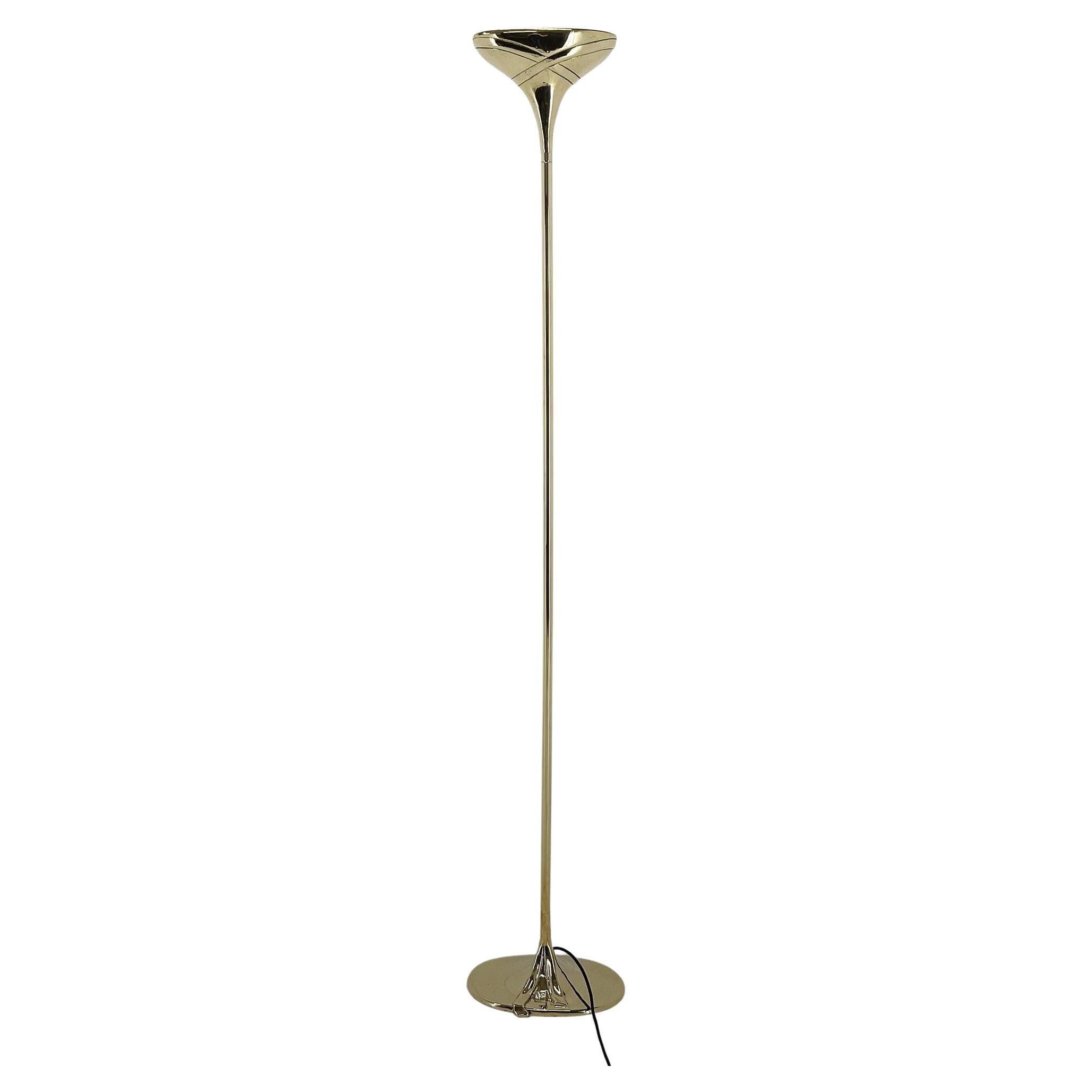 Italian Tall All Brass Torchiere Floor Lamp, Marked
