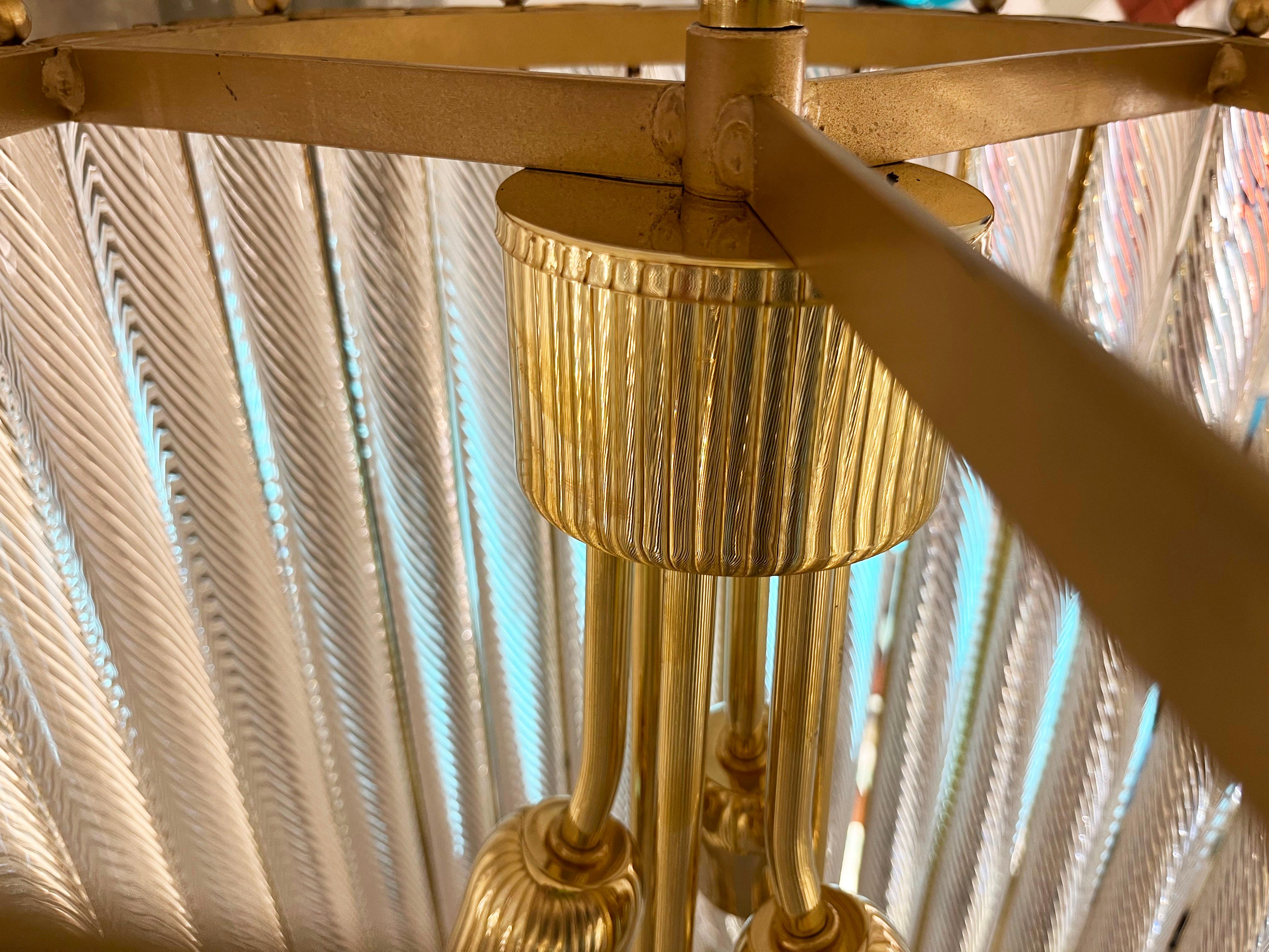 Italian Tall Crystal Twisted Murano Glass Brass Lantern Pendant/Chandelier For Sale 2