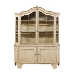 Used Early 19th C. Italian Tall Cabinet with Glass Display Top & Bonnet Pediment Top