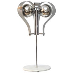 Italian Tall Vintage Chrome and White Marble Table Lamp, 1960s