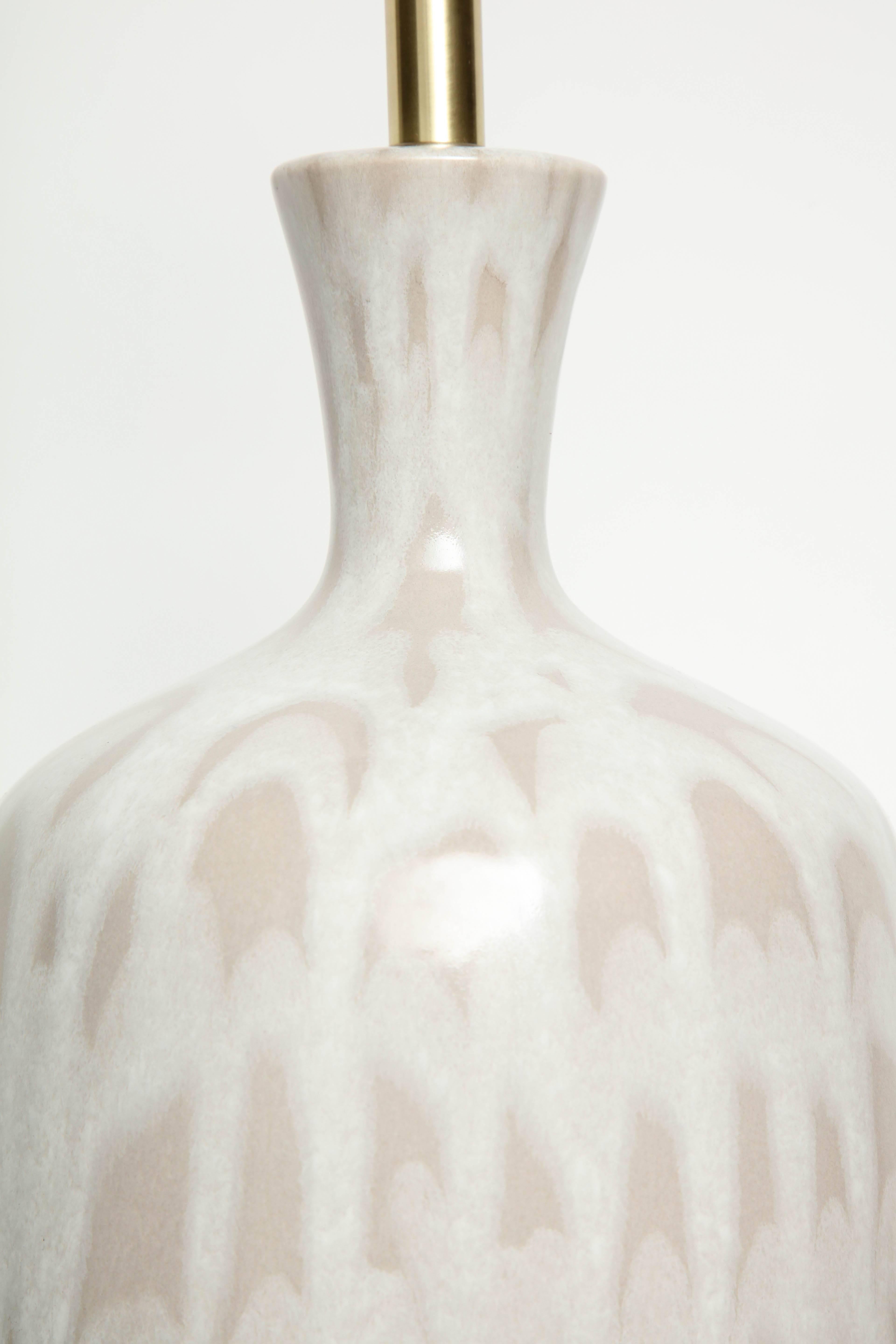 Glazed Italian Tan and White Ceramic Lamps