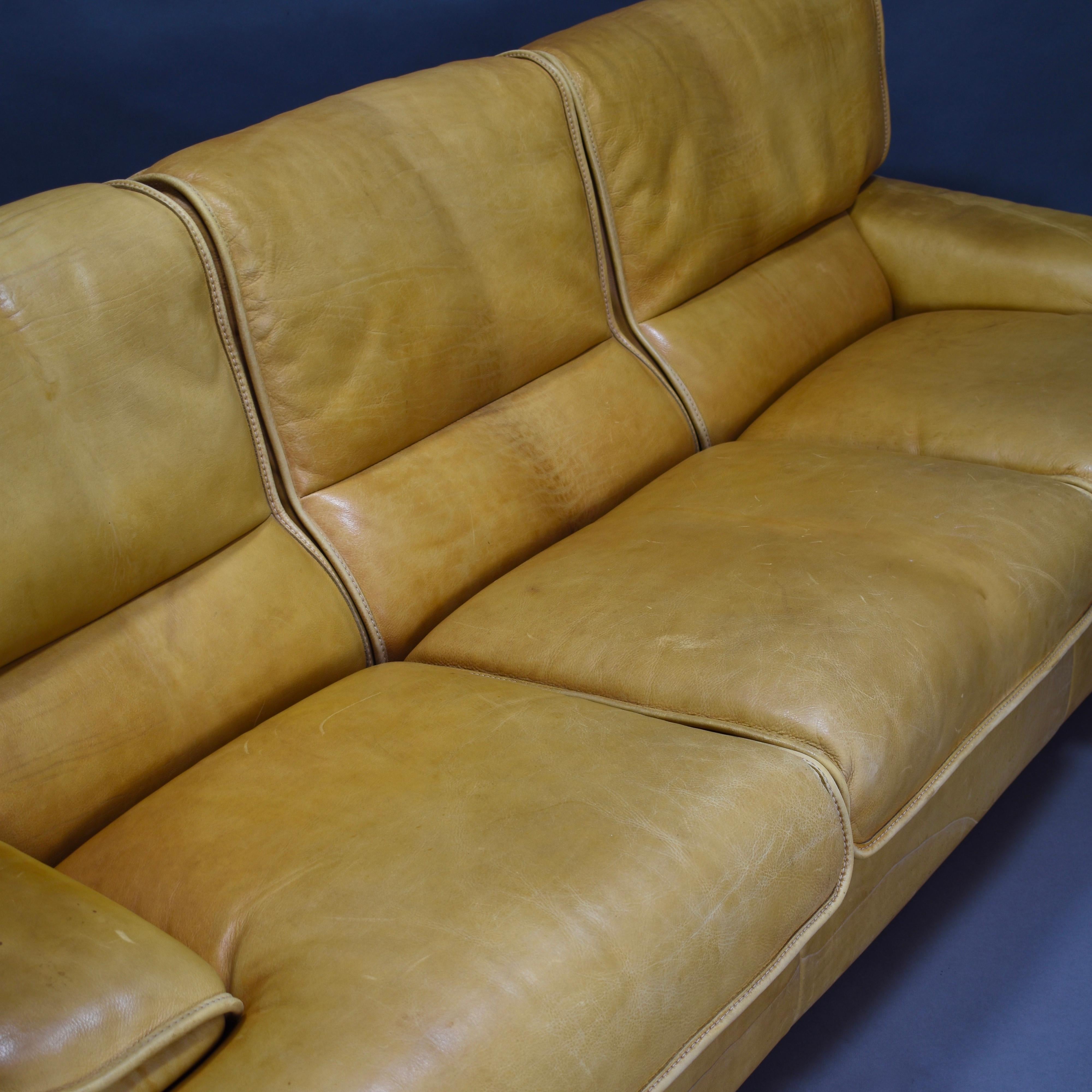 Italian Tan Leather Three-Seat Sofa, circa 1970 9