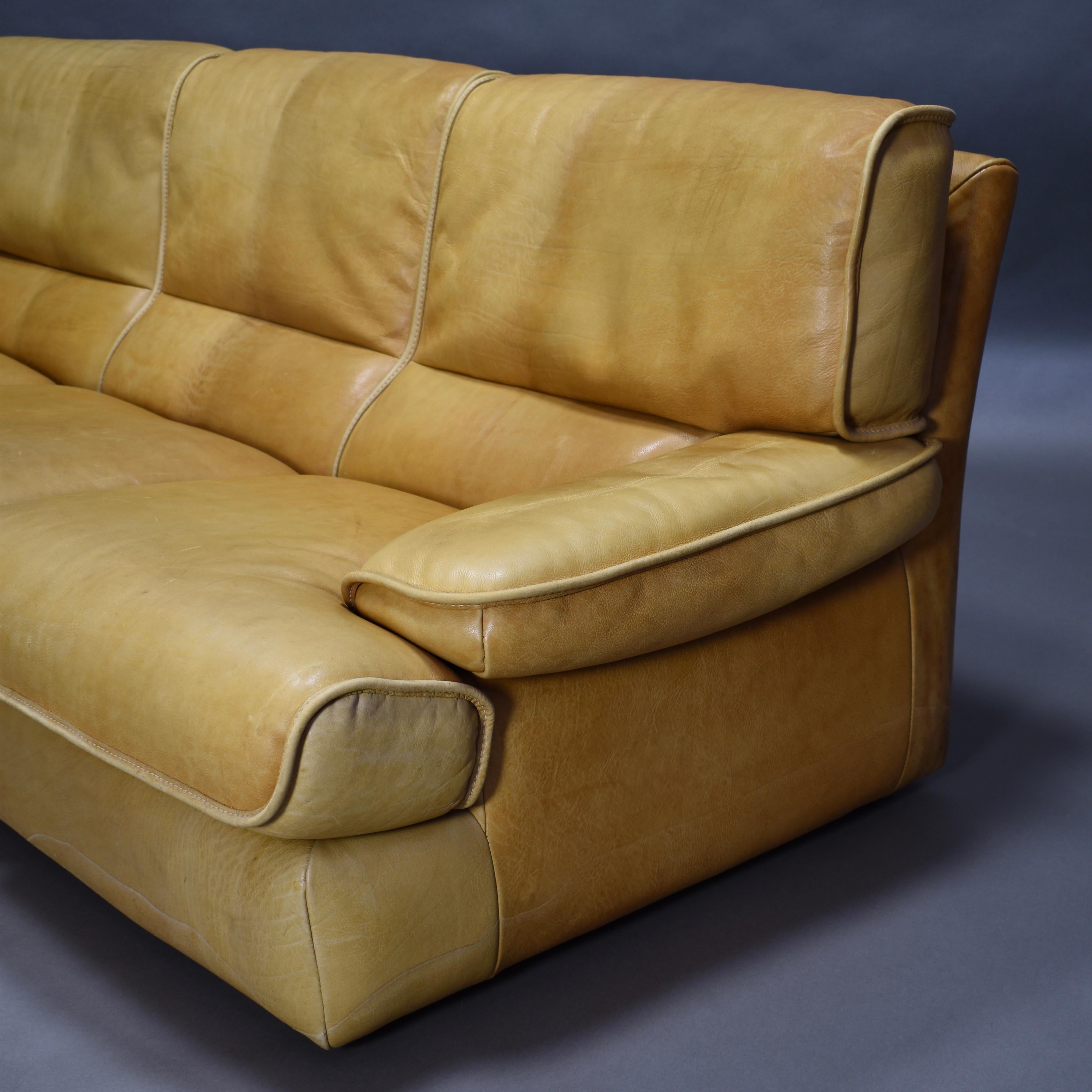Italian Tan Leather Three-Seat Sofa, circa 1970 10