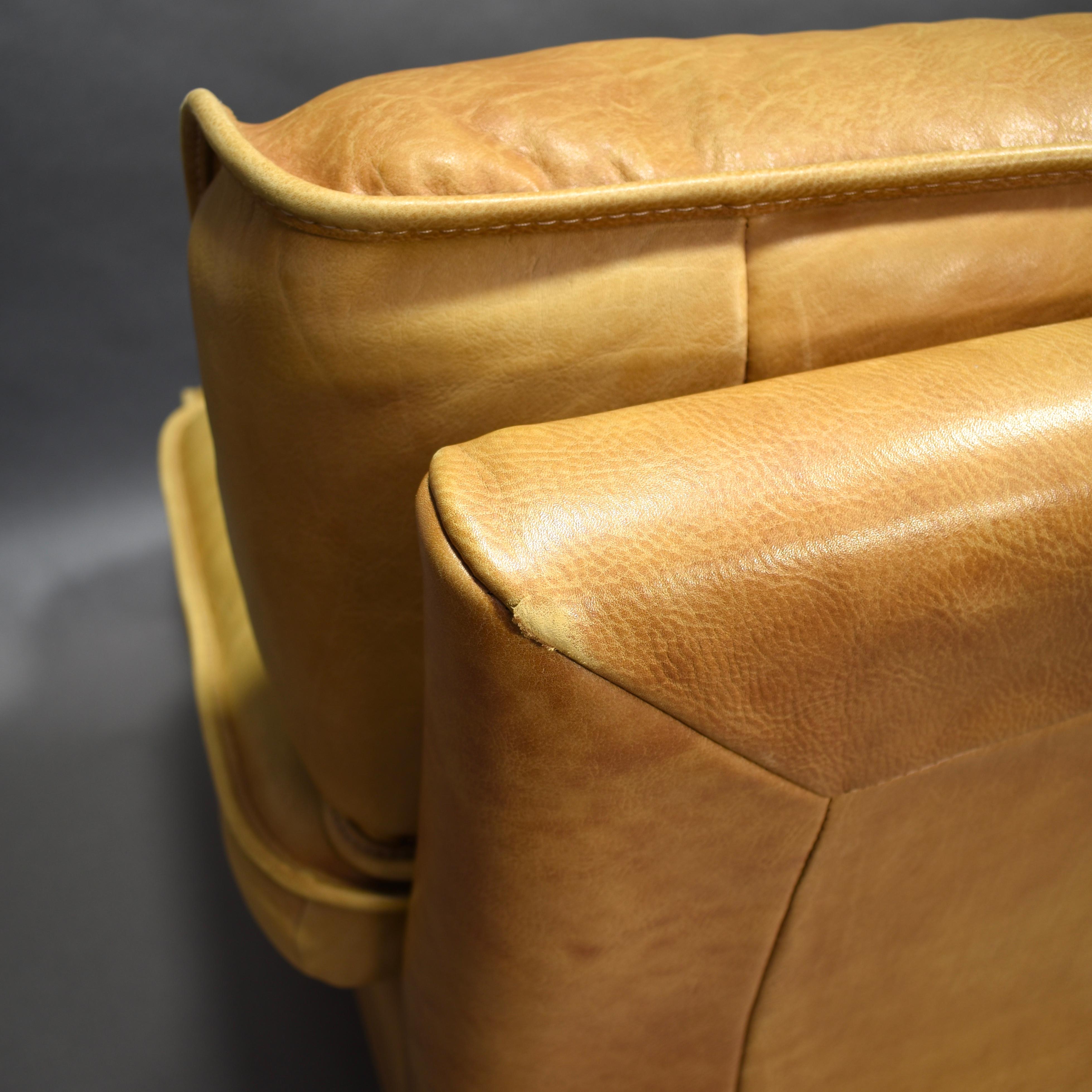Italian Tan Leather Three-Seat Sofa, circa 1970 13