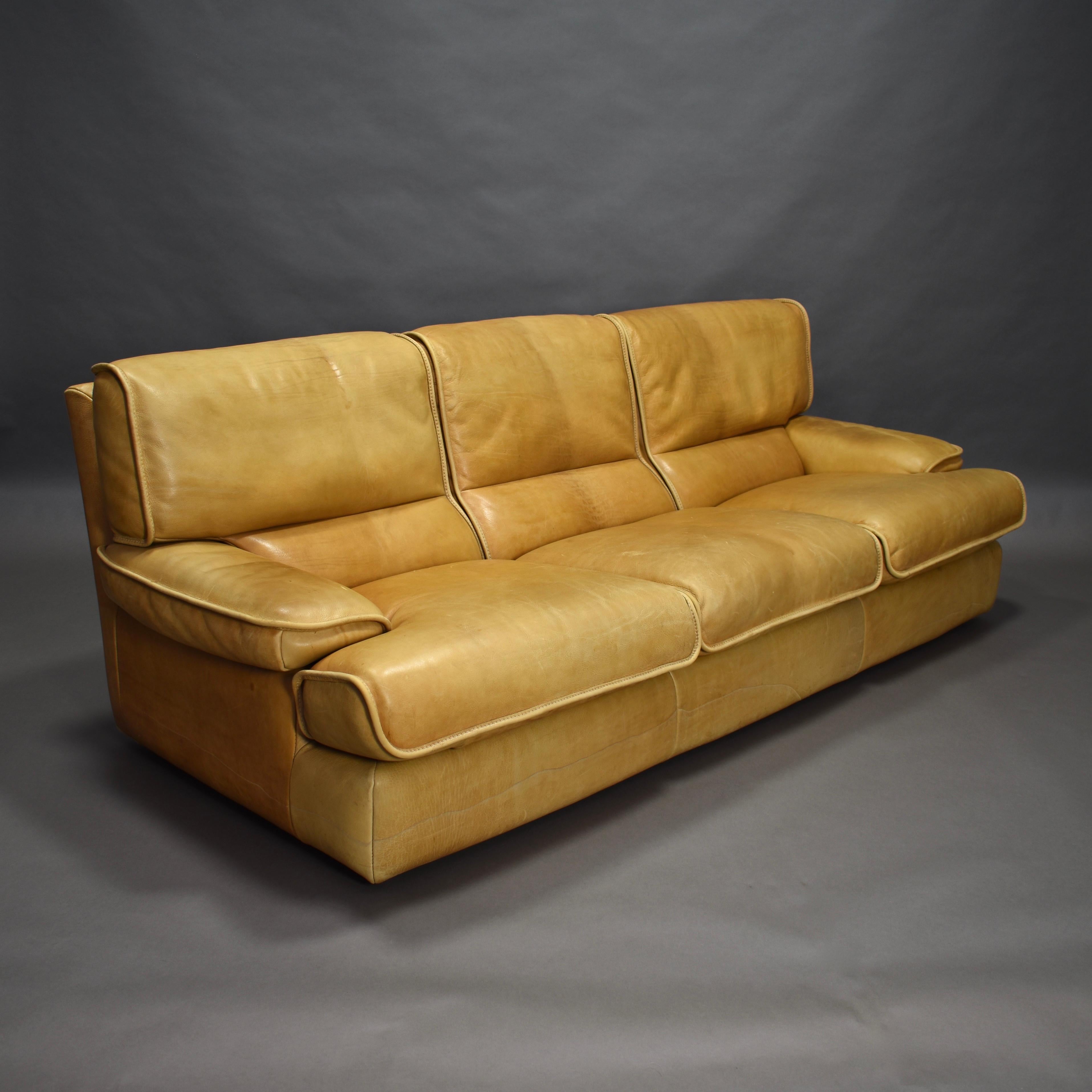 1970s sofa in beautiful Tan leather. The sofa is made in a thick and sturdy tan leather of very high quality. It is very comfortable, durable and still remains in very good vintage condition. Some normal signs of age and use but with minimal wear