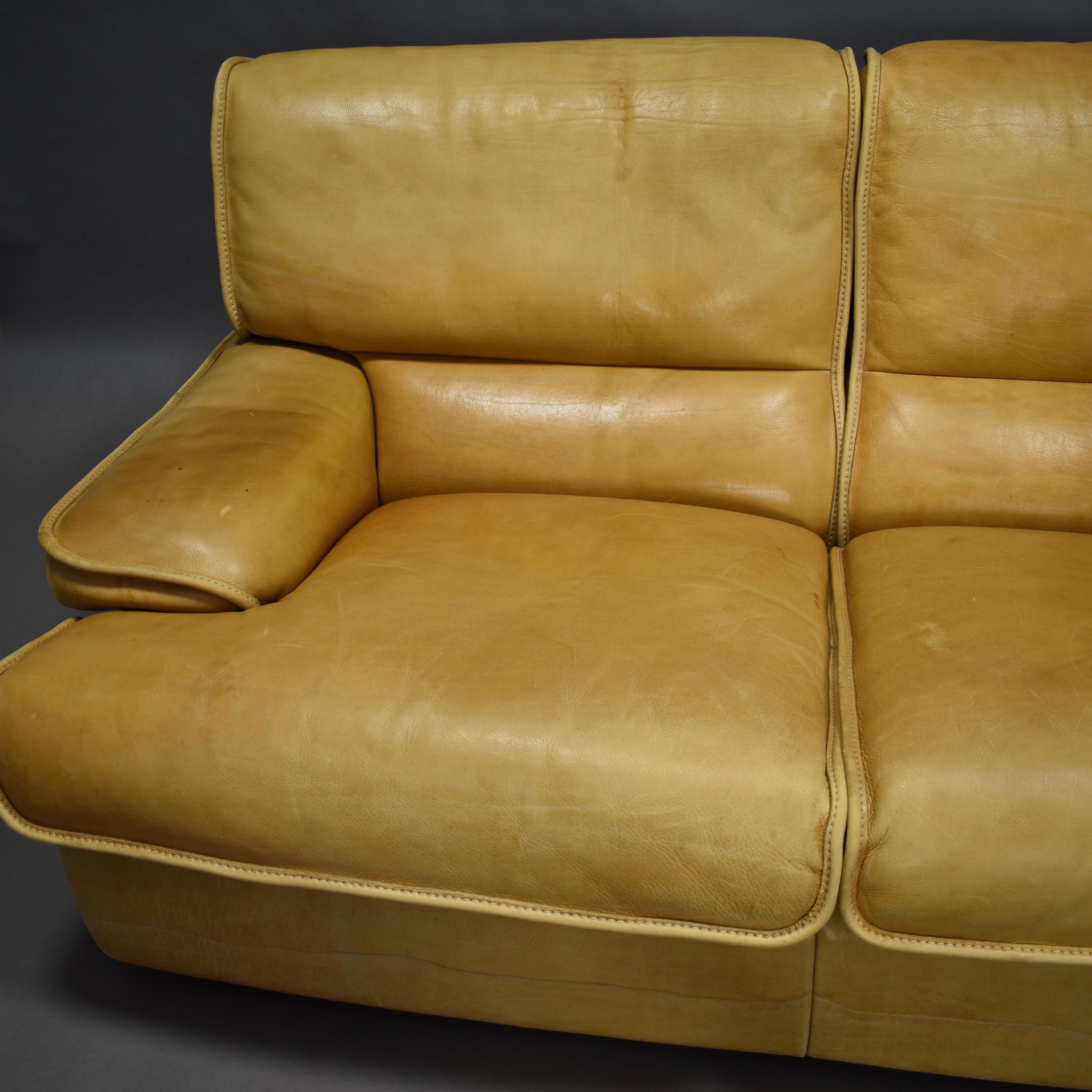 Italian Tan Leather Three-Seat Sofa, circa 1970 1