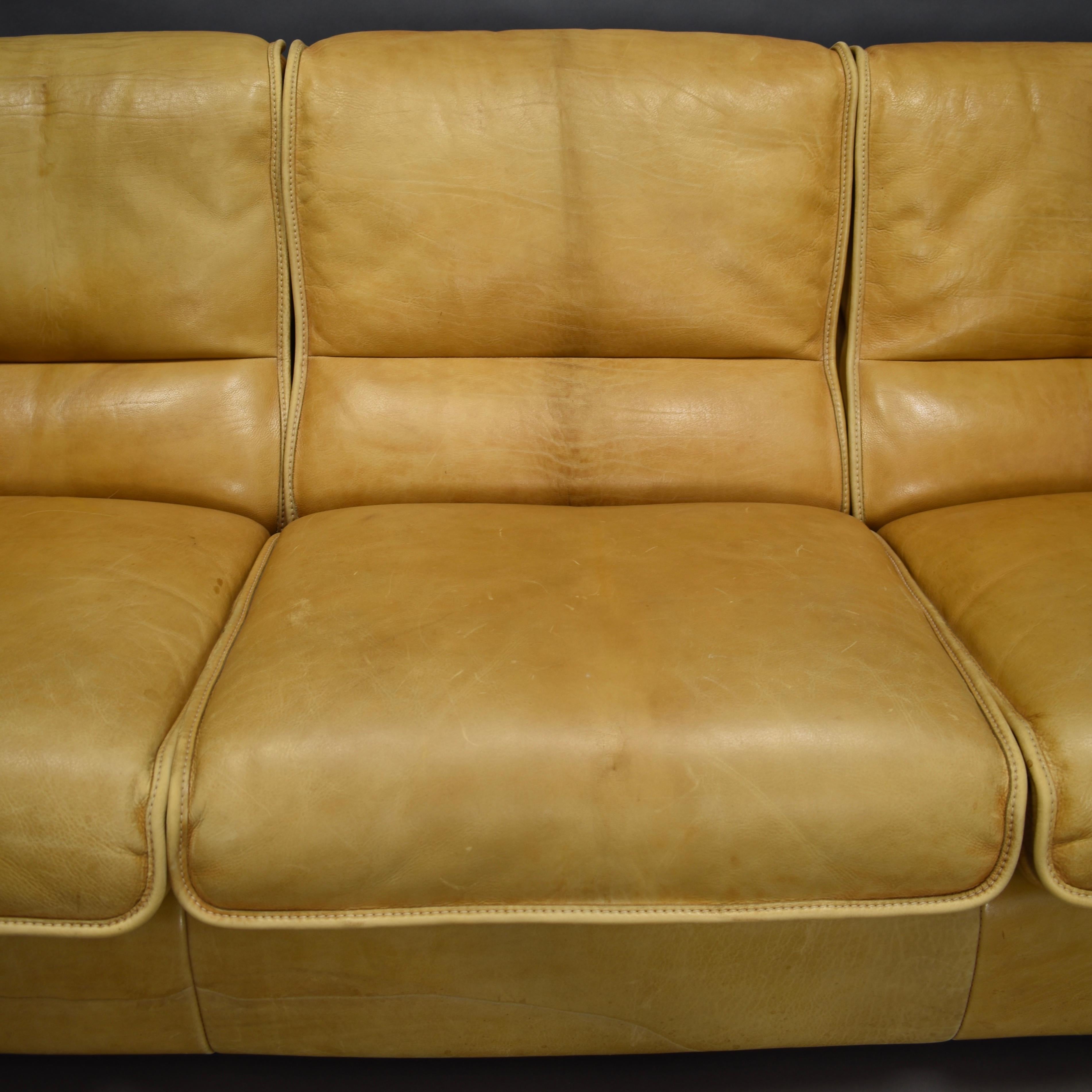 Italian Tan Leather Three-Seat Sofa, circa 1970 2