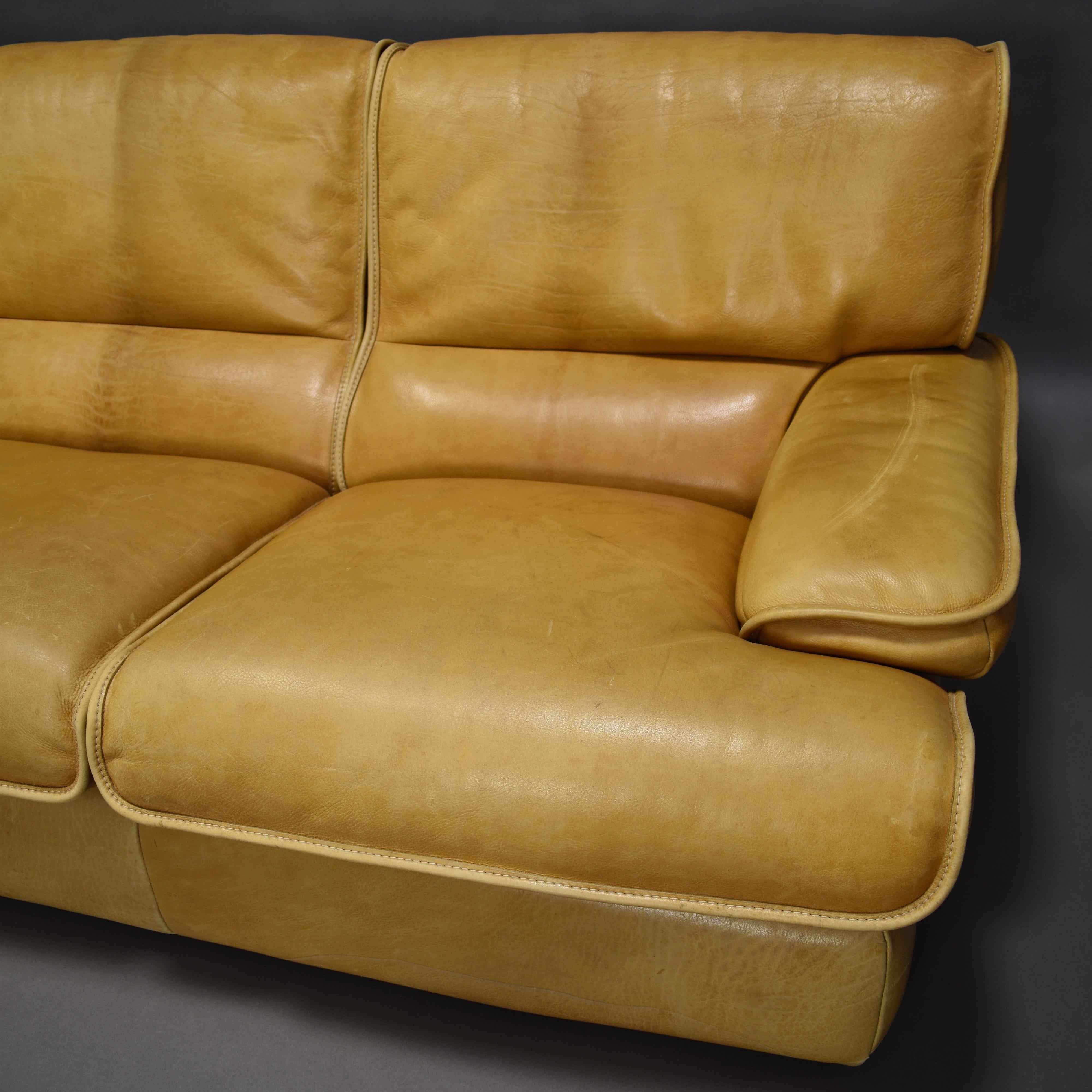 Italian Tan Leather Three-Seat Sofa, circa 1970 3