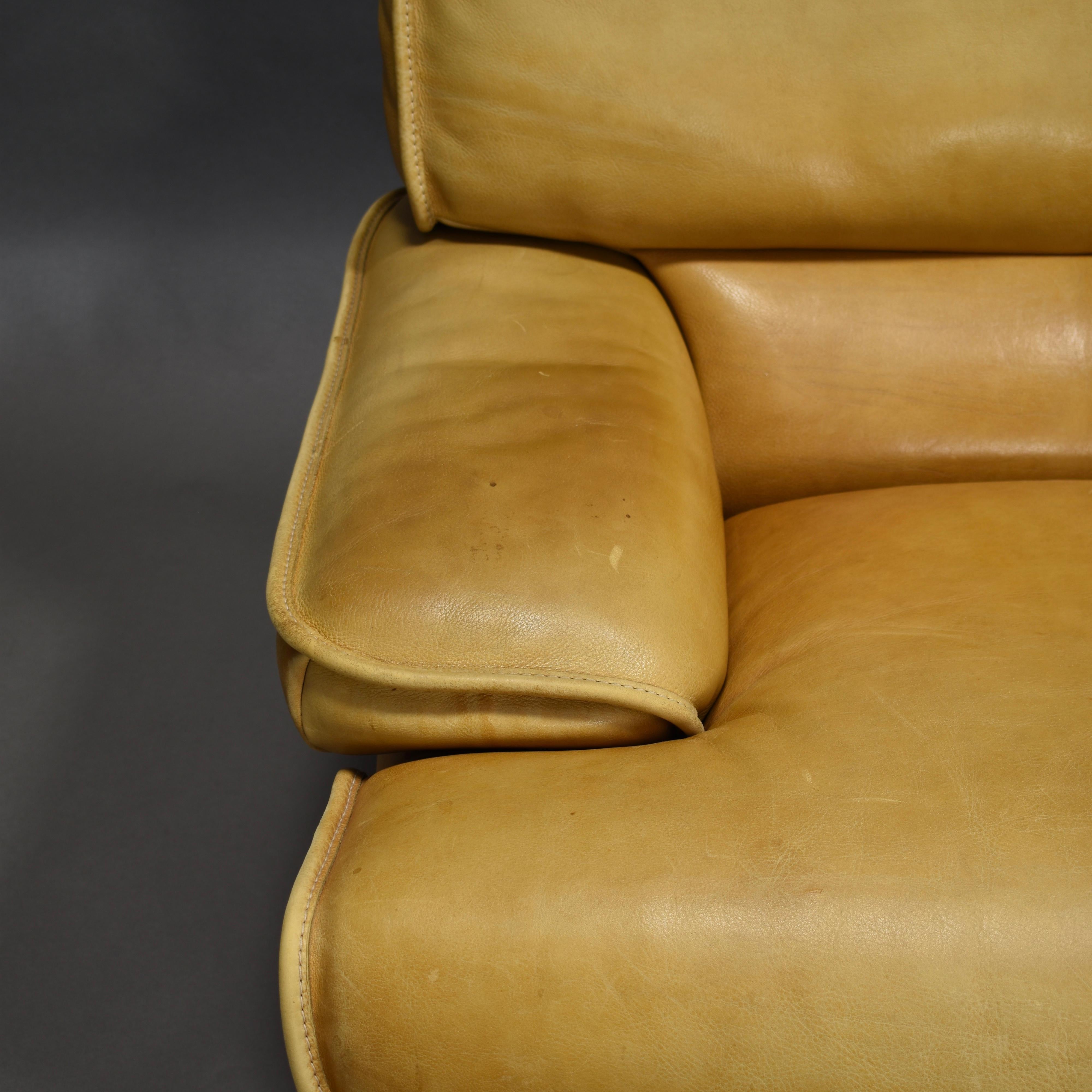 Italian Tan Leather Three-Seat Sofa, circa 1970 4