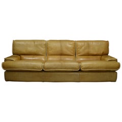 Italian Tan Leather Three-Seat Sofa, circa 1970