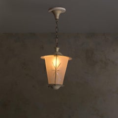 Italienische spitz zulaufende Laterne aus elfenbeinfarbenem Lack und sternförmigem Glas, 1950er Jahre