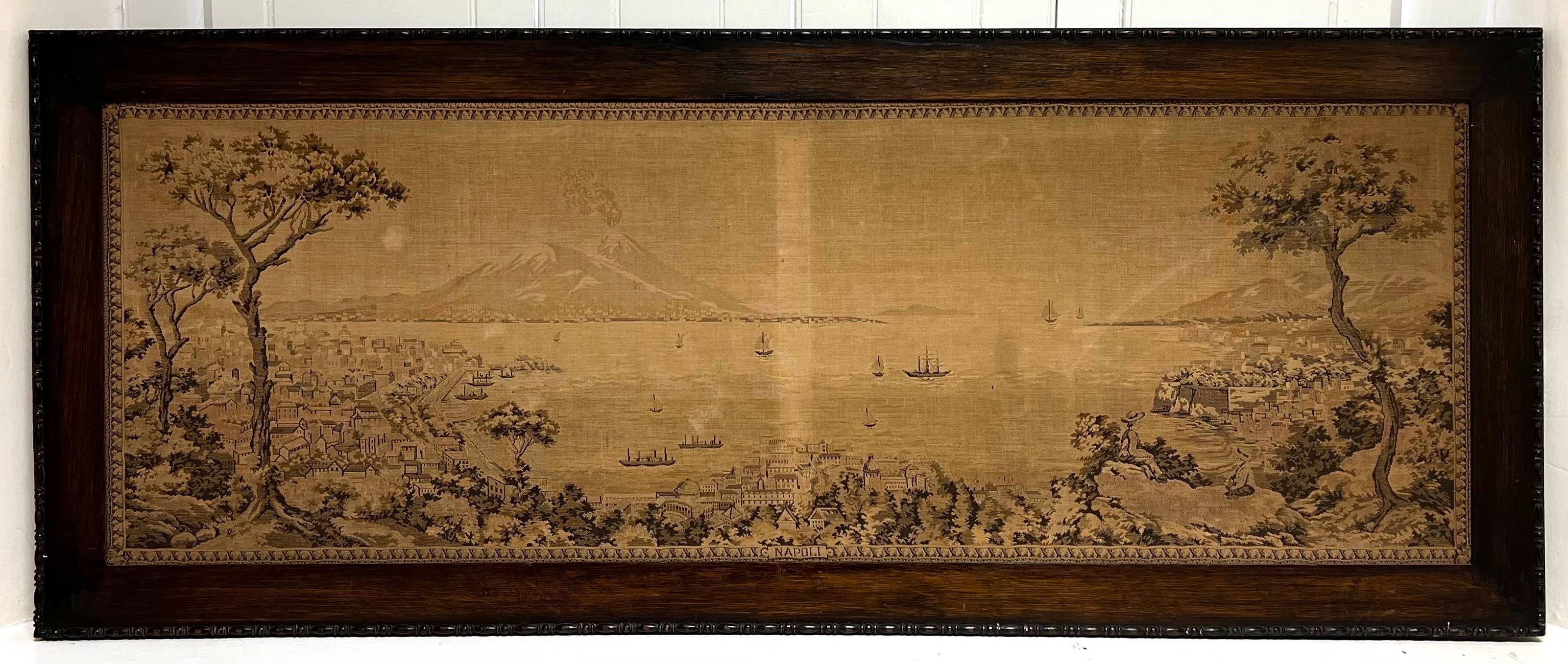Very Large Vintage Tapestry Woolwork Naples with Mount Vesuvius - Painting by Italian Tapestry