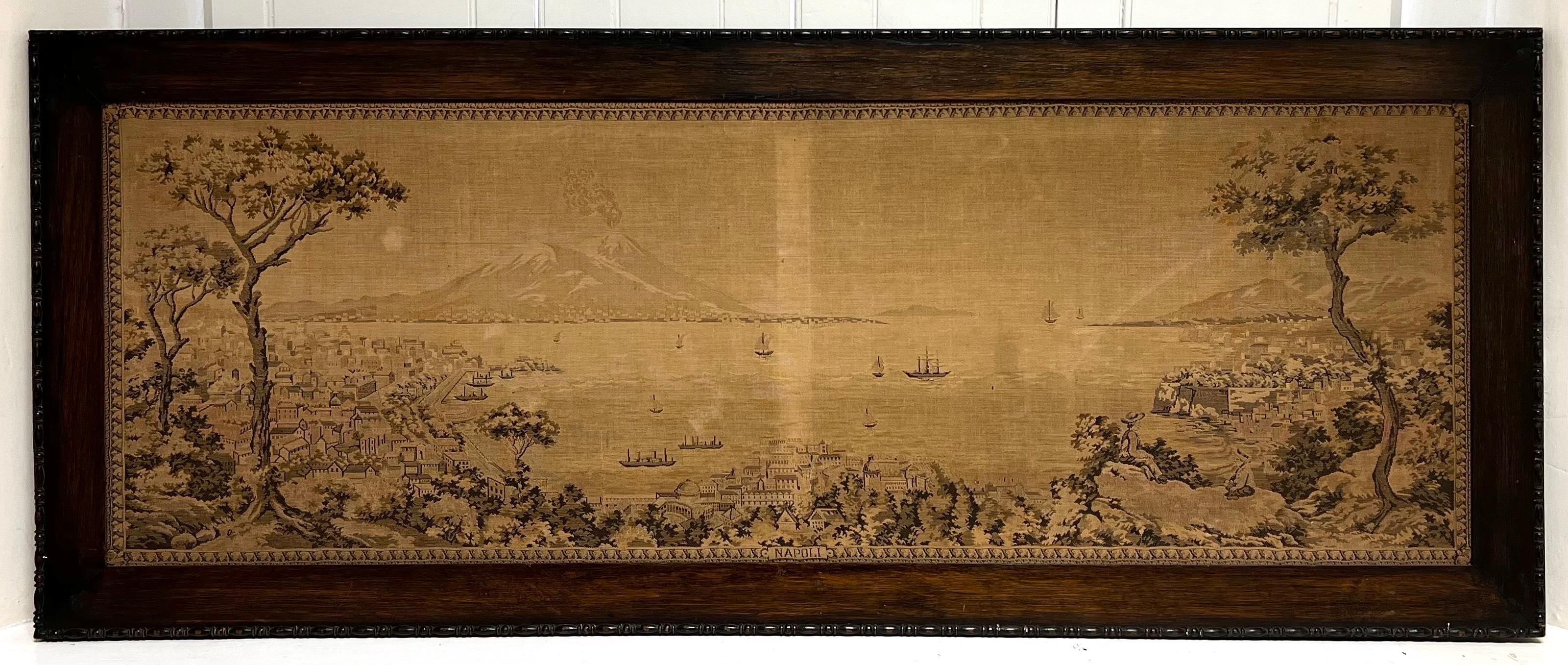 Tapiz vintage muy grande de lana Nápoles con el Vesubio - Painting de Italian Tapestry