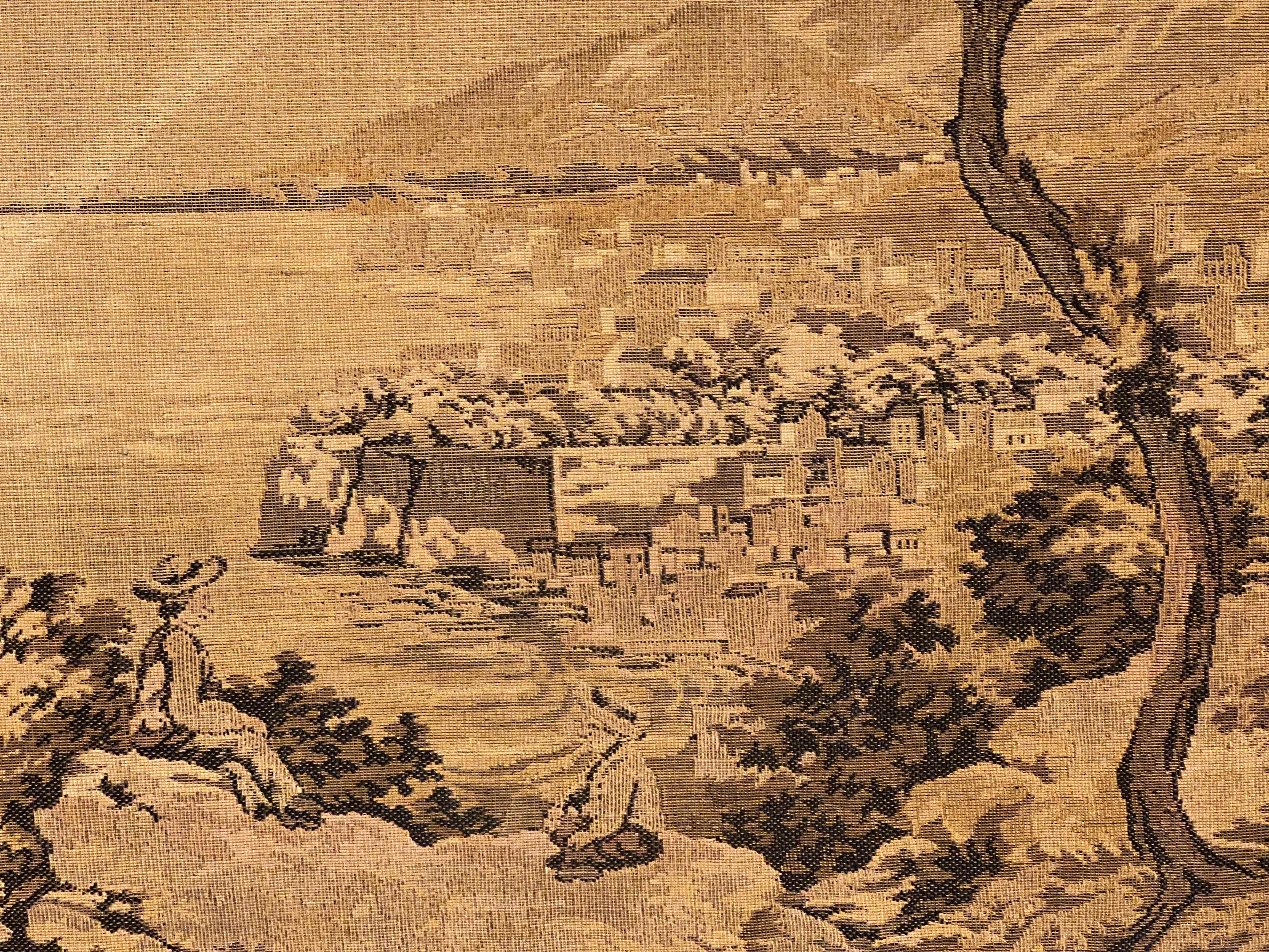 Tapiz vintage muy grande de lana Nápoles con el Vesubio - Painting Victoriano de Italian Tapestry