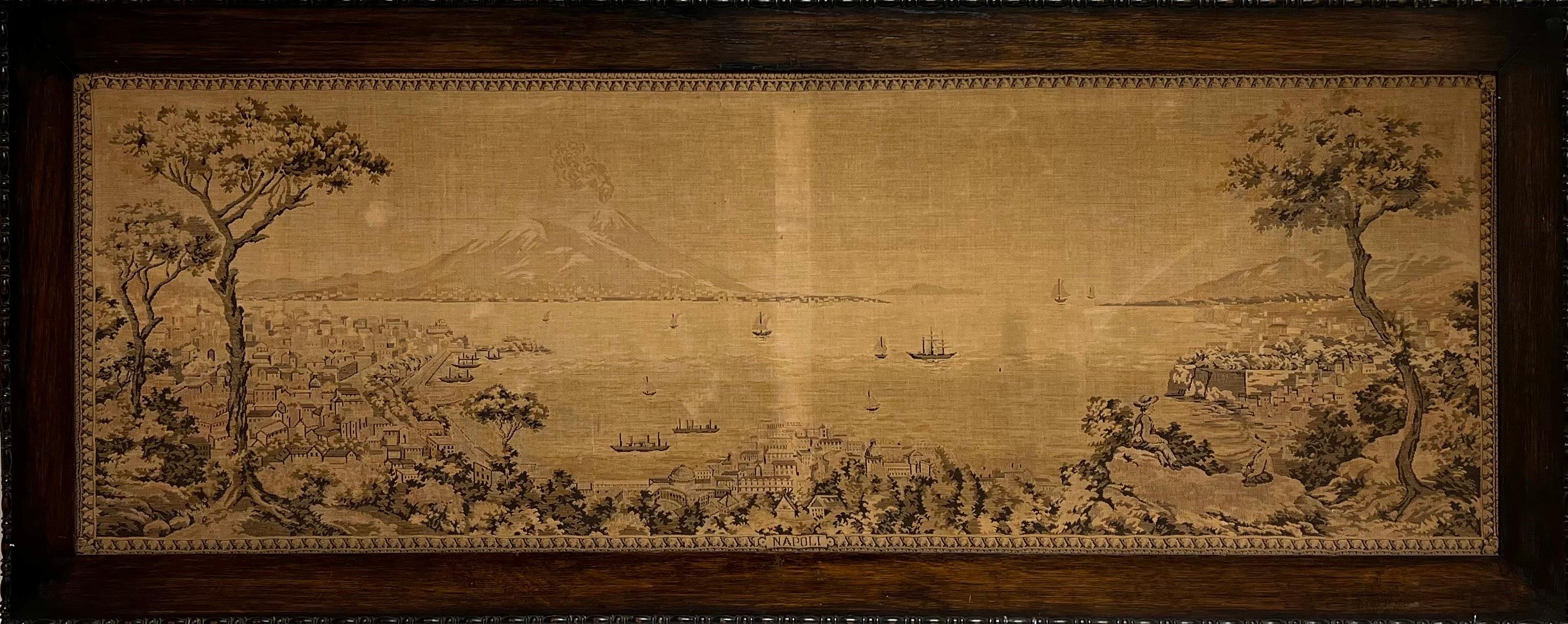 Italian Tapestry Landscape Painting - Very Large Vintage Tapestry Woolwork Naples with Mount Vesuvius
