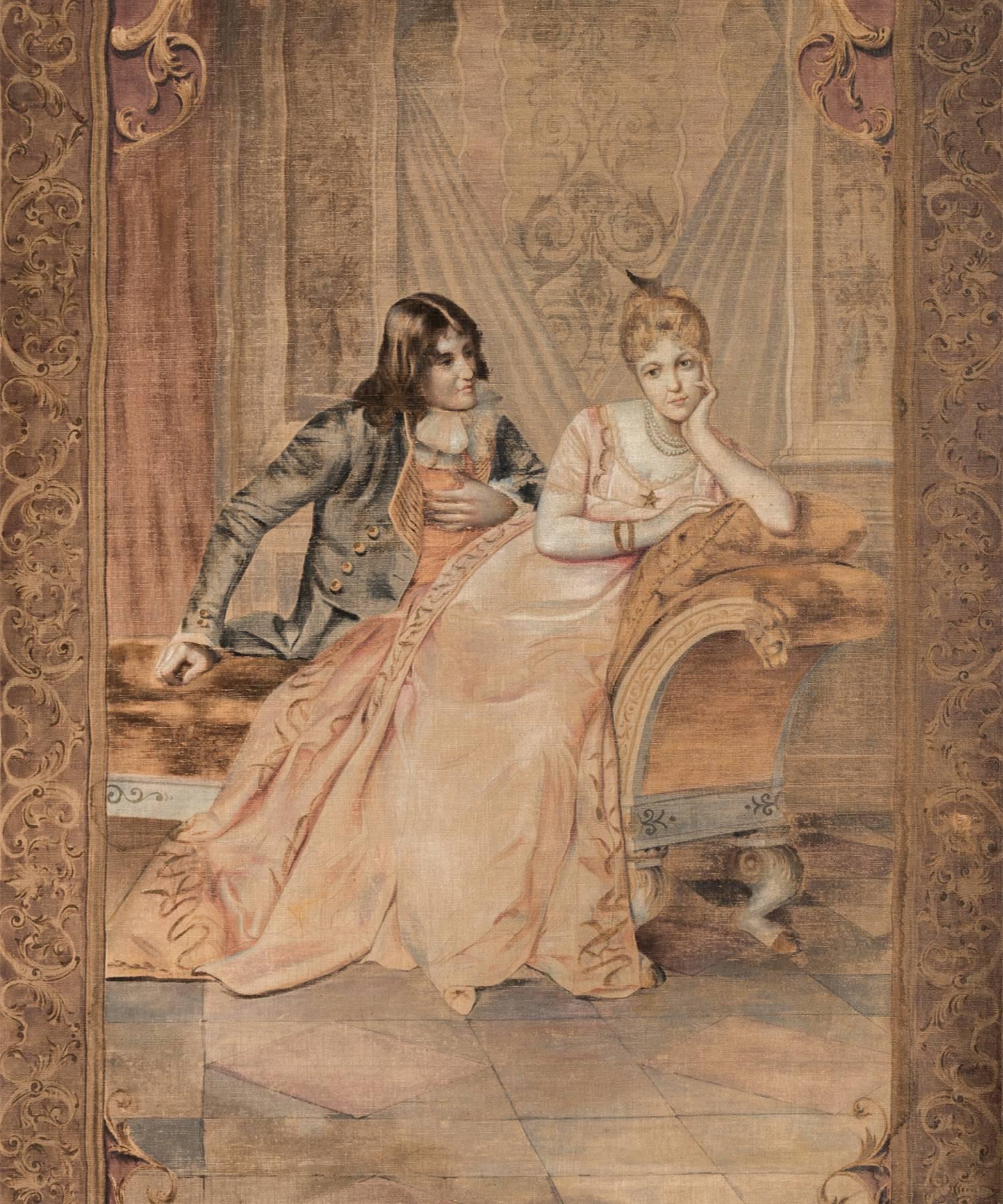 Hand-Painted Italian Tapestry, circa 19th Century