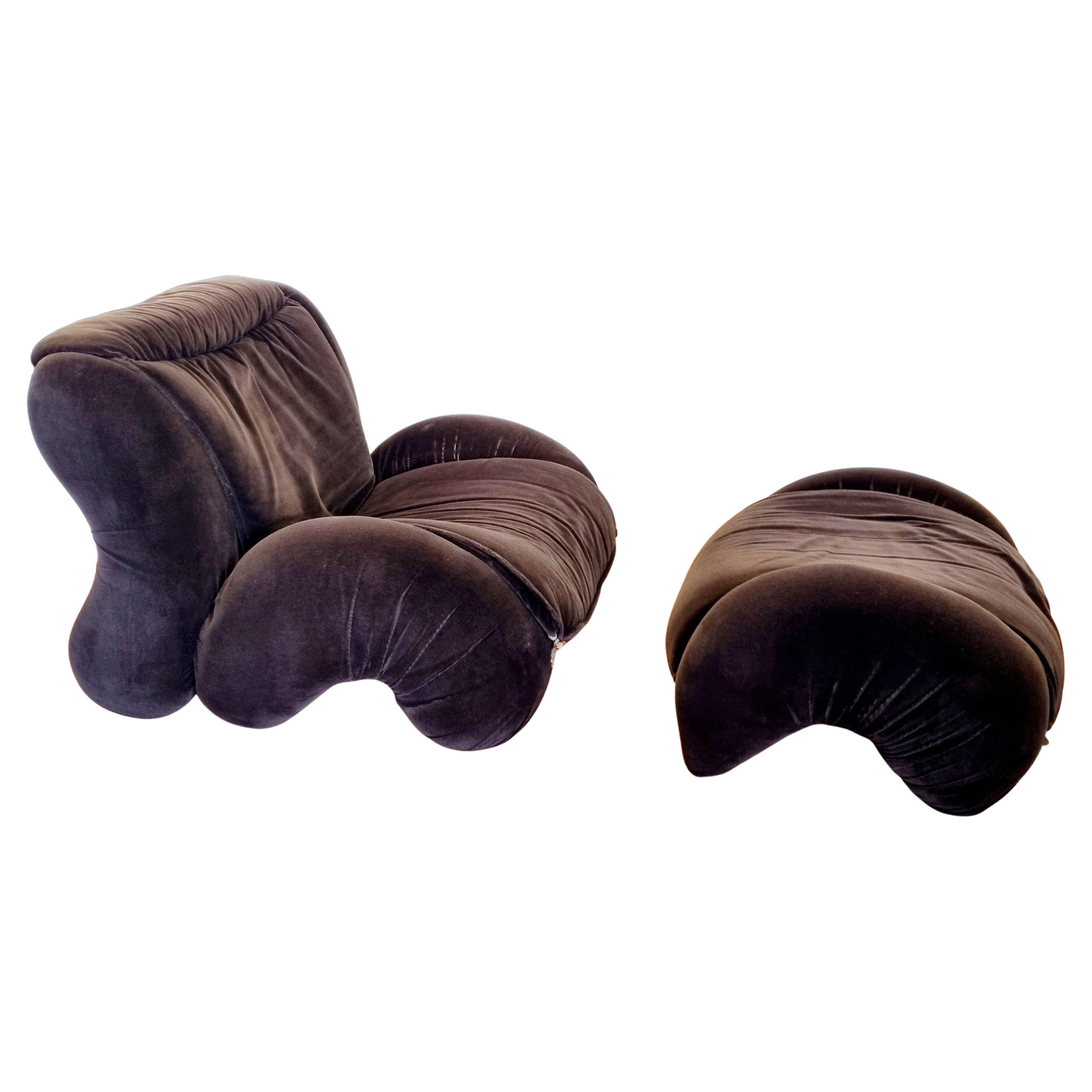 Sillón Italiano Tartana con Otomana Diseñado por Luigi Radaelli, Italia años 70