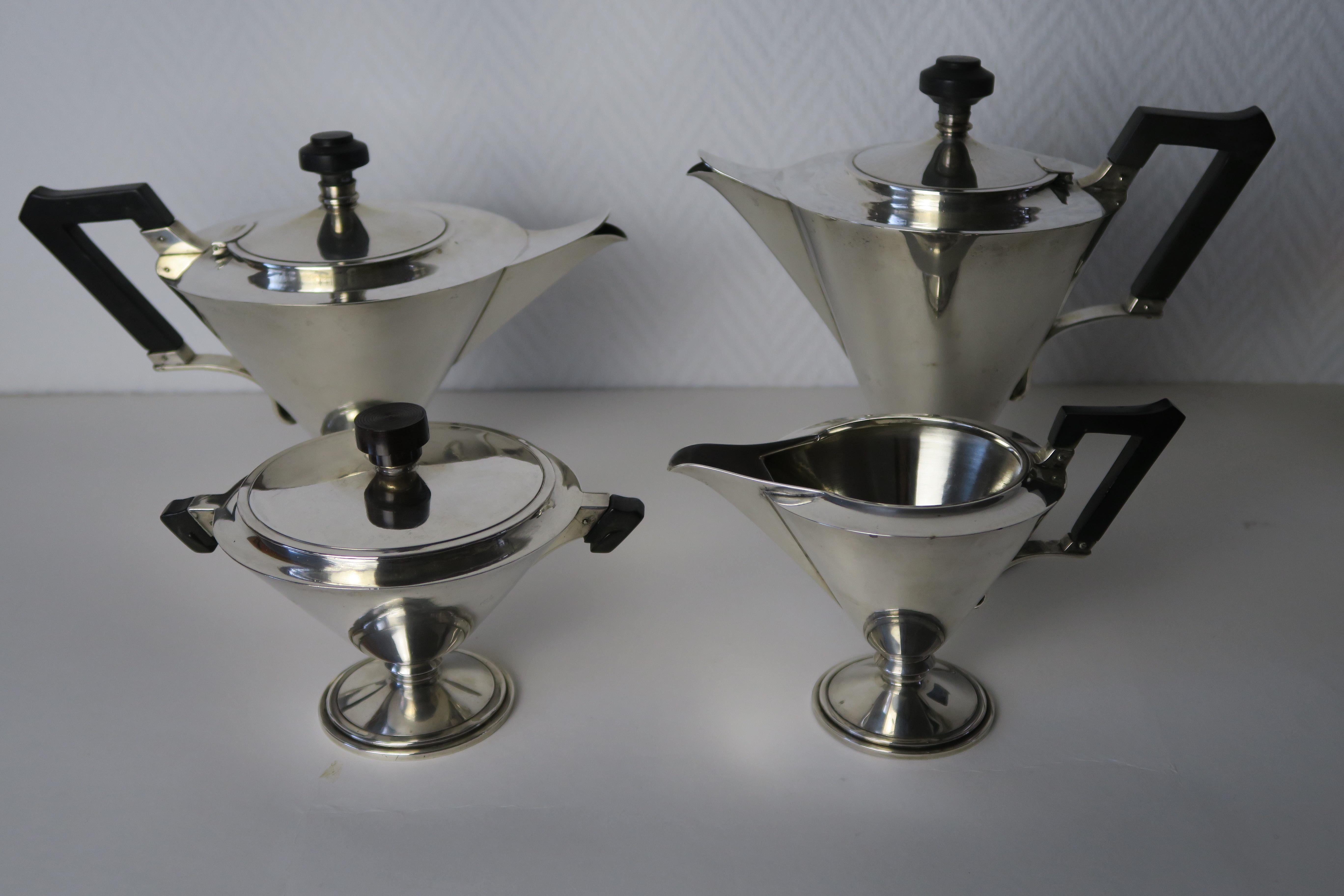 Set da tè e caffè italiano 4 pezzi argento Sterling In condizioni buone in vendita a Kiel, SH