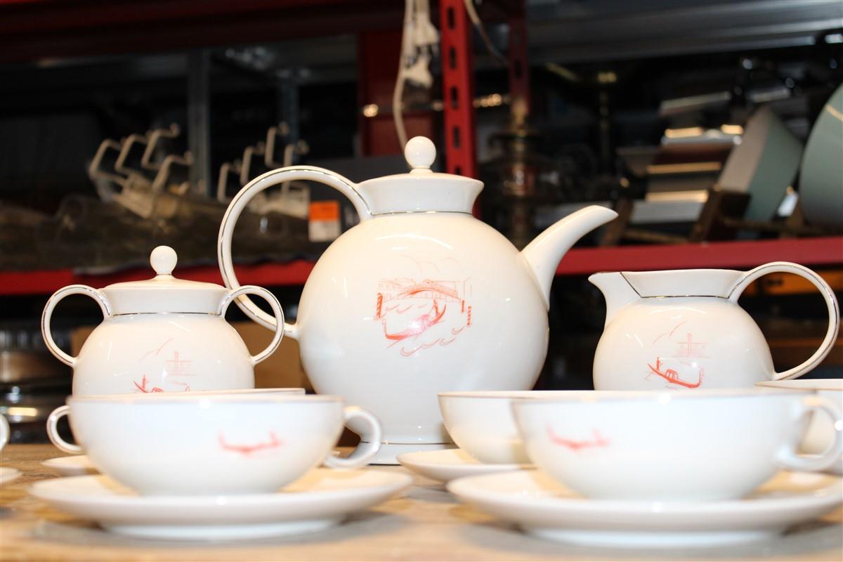 Servicio de té italiano Guido Andlovitz Italia años 40 con Venecia y góndolas Laveno en venta 4