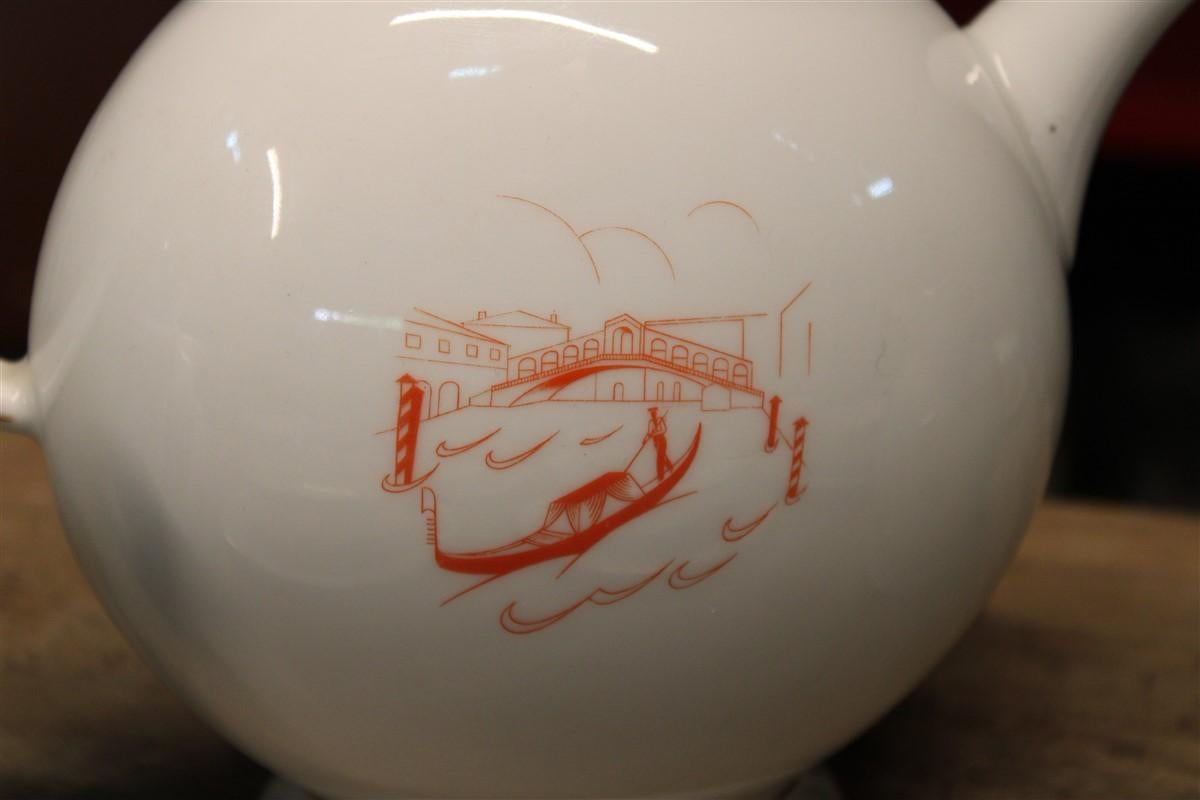 Servicio de té italiano Guido Andlovitz Italia años 40 con Venecia y góndolas Laveno Porcelana en venta